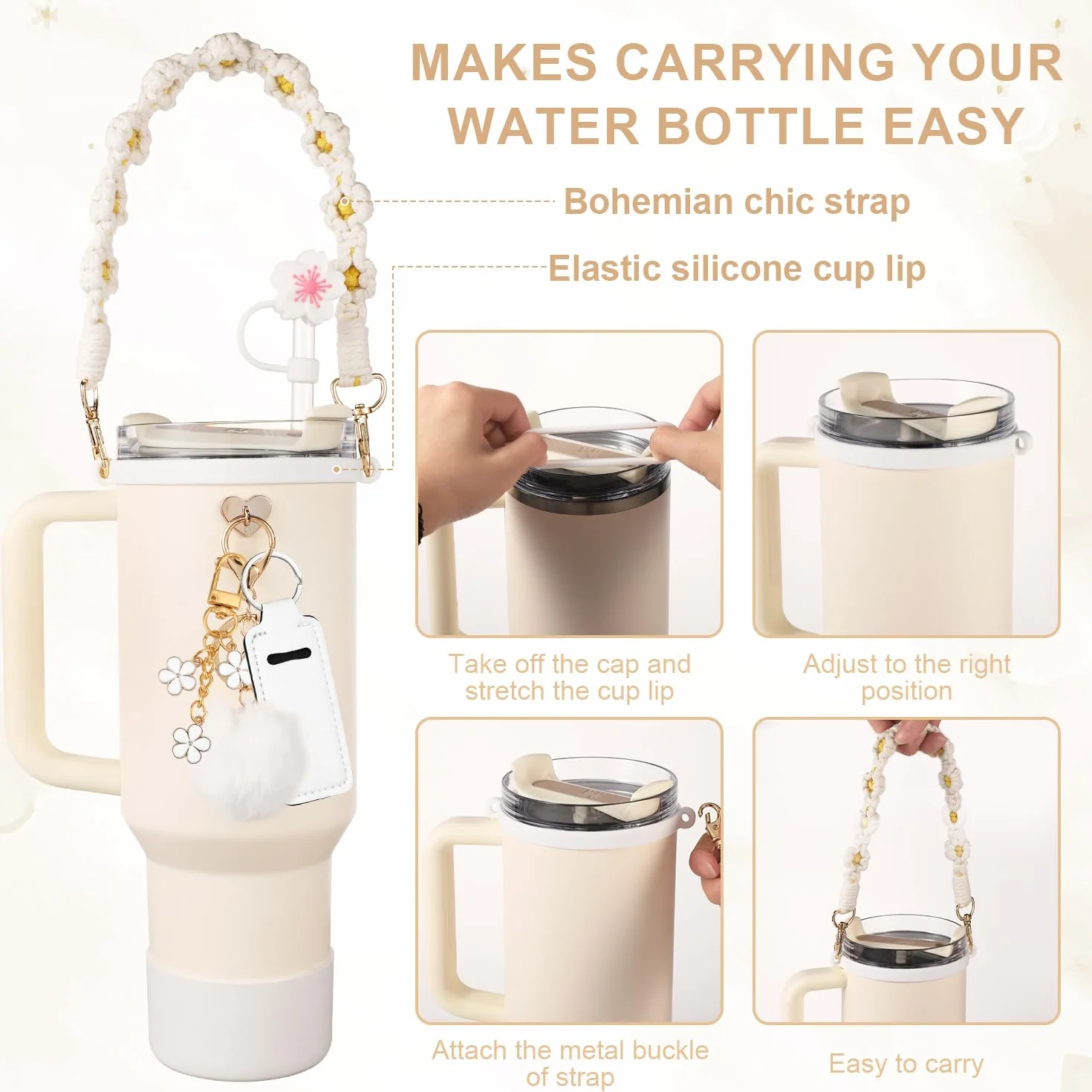 Zestaw Akcesoriów do Kubków Stanley, 8szt Akcesoriów do Kubków z Paskiem na Uchwyt Oslona na Kubek Brzegiem Kubka Oslona Slomki Ozdobami do Kubków do Kubka Stanley 30oz 40oz Tumbler