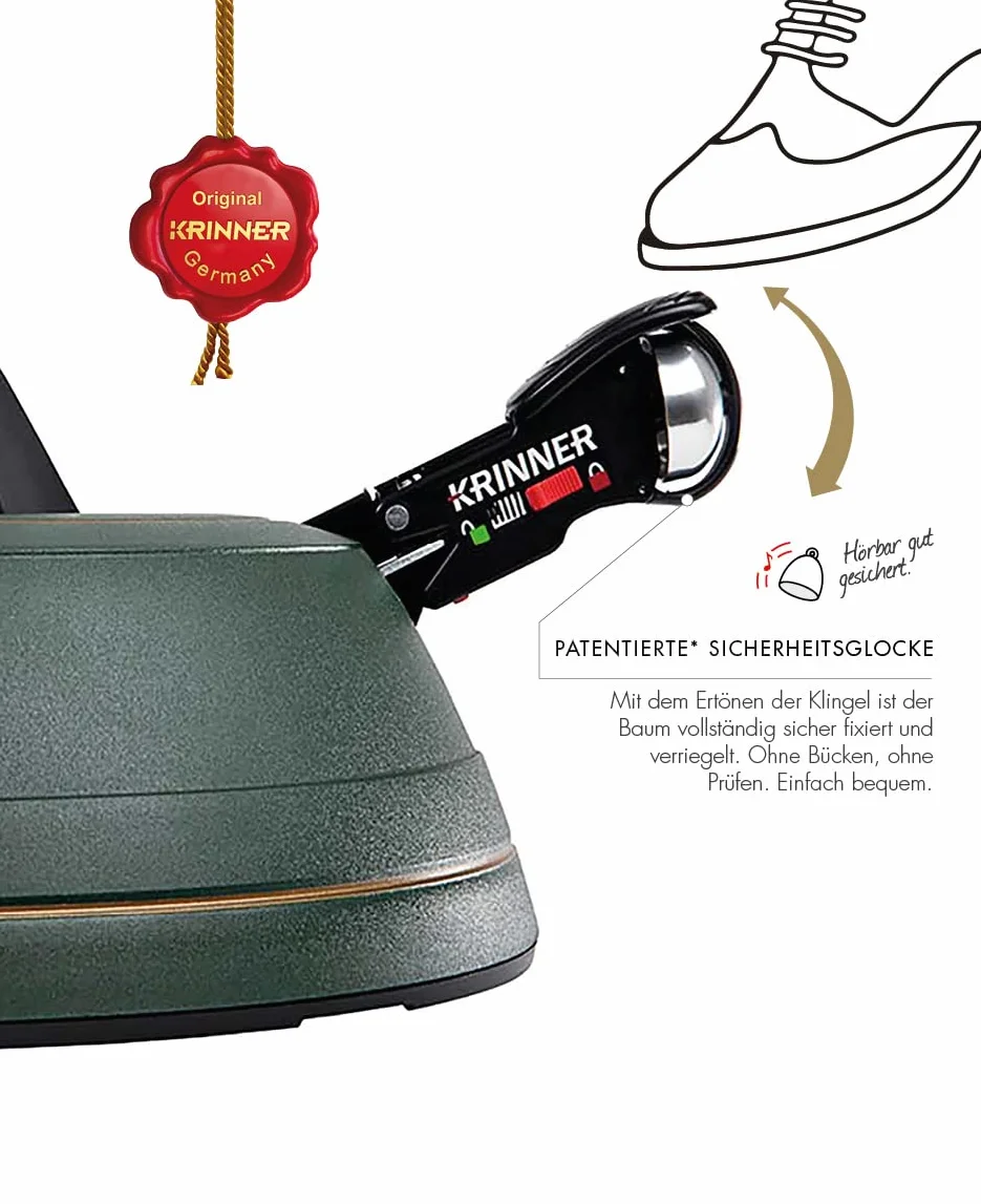 Krinner Ultra Grip L stojak na choinkę, stojak na choinkę w zestawie z pedałem nożnym z dzwonkiem zabezpieczającym i zbiornikiem na wodę o pojemności 3,7 l, na wysokość drzewa do 2,7 m, tworzywo