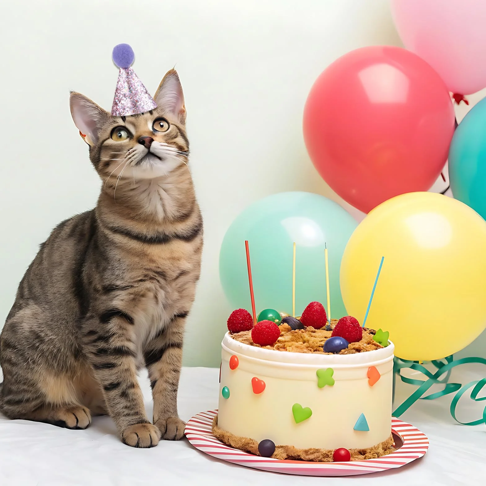 10 szt. czapka urodzinowa dla kota, mini czapki imprezowe dla wypchanych zwierząt, mini czapki urodzinowe dla kociąt, kotów, psów, królików, małych zwierząt, misia