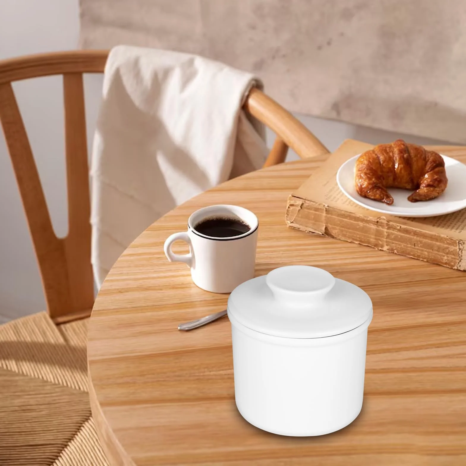 XTDMJ Francuska maselniczka, ceramiczna maselniczka Butterglocke, maselniczka chłodzona wodą, ceramiczna Butterglocke na świeże i ścieralne masło (Biały)