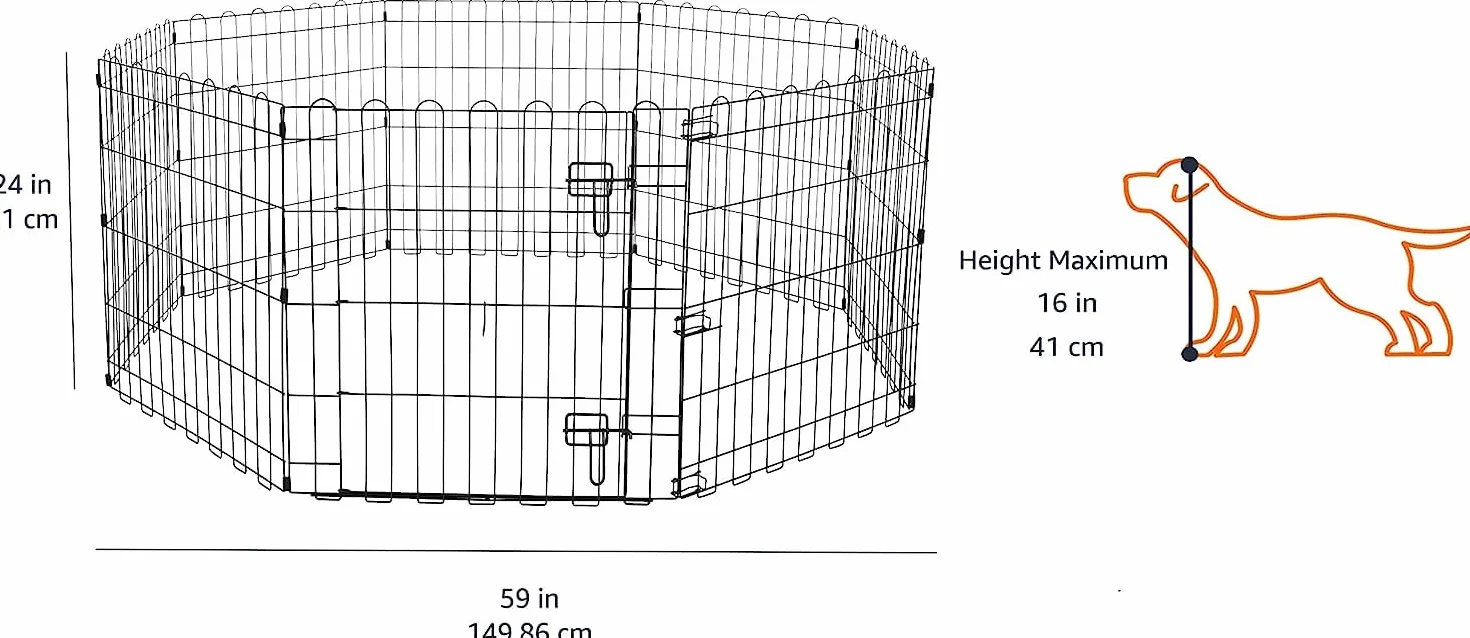 Amazon Basics Ośmiokątny, wybieg dla psów i innych zwierząt domowych, składany, metalowy, z drzwiami, 61 cm, czarny