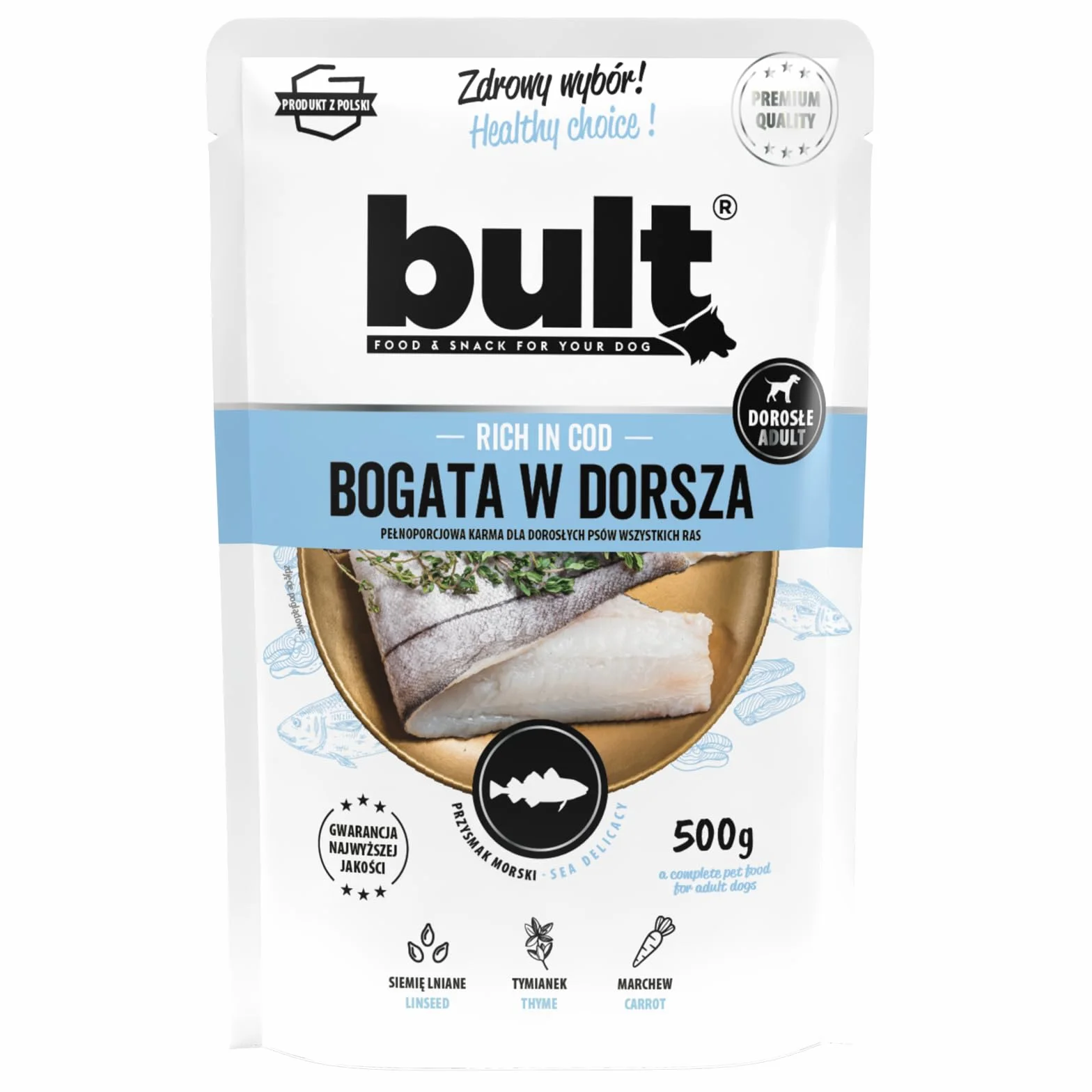 BULT, Mokra Karma dla Psa, Mix Smaków (Dorsz, Dziczyzna, Indyk, Jagnięcina, Kaczka, Wołowina), 500g x 20 Saszetki, Pełnoporcjowa, Dla Dorosłych Psów