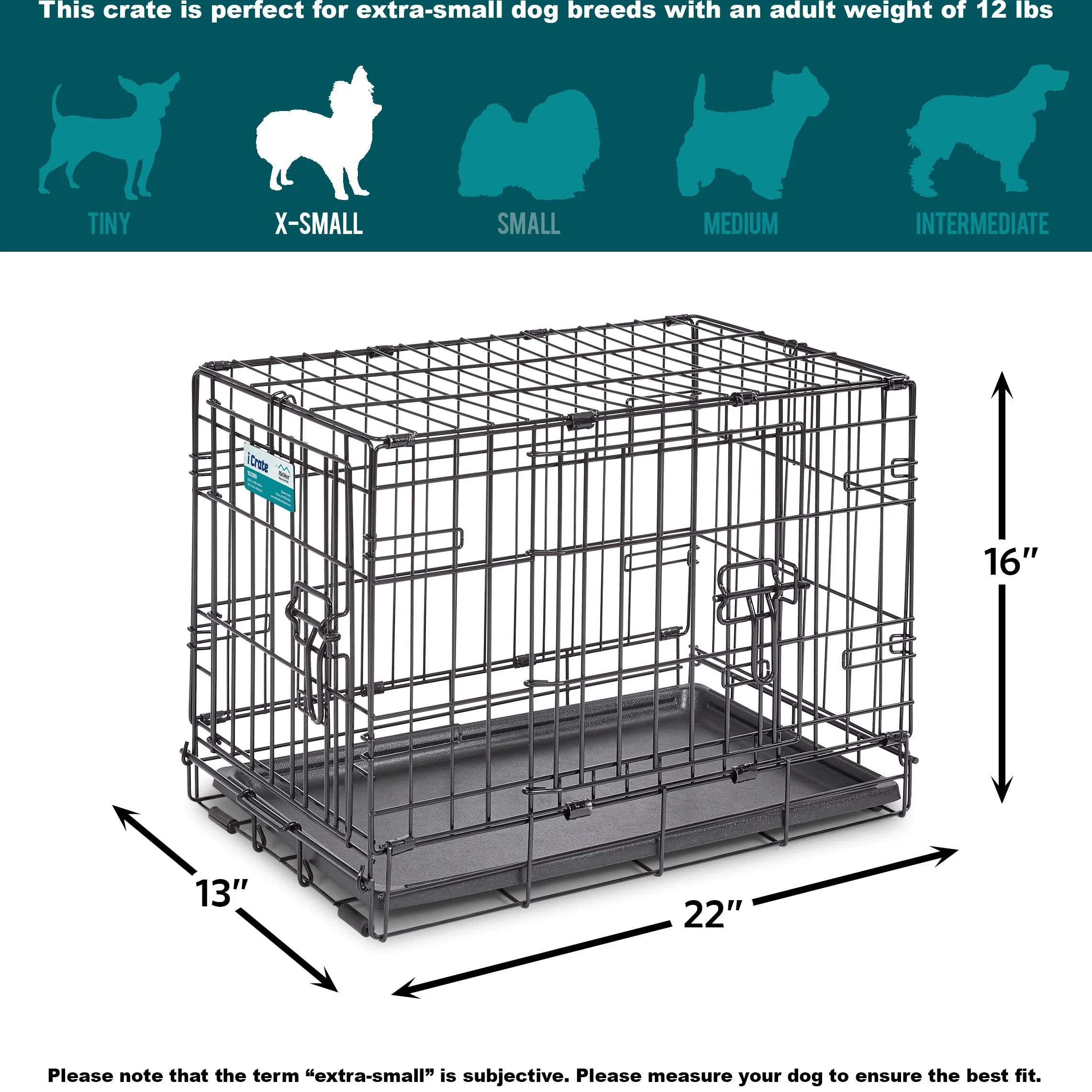 MidWest Homes for Pets Nowo ulepszona podwójna skrzynia dla psa iCrate o długości 58,42 cm, zawiera szczelną patelnię, nóżki chroniące podłogę, panel działowy i nowe opatentowane funkcje, czarna,