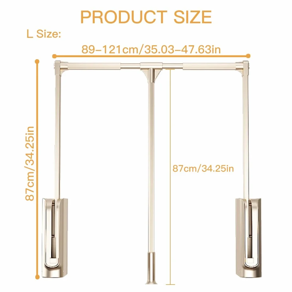 Aluminiowy regulowany podnośnik/wysuwany wieszak na ubrania z buforem i urządzeniem oszczędzającym pracę wiszący wieszak na ubrania do szafy sypialni szafy obsługuje do 20 kg
