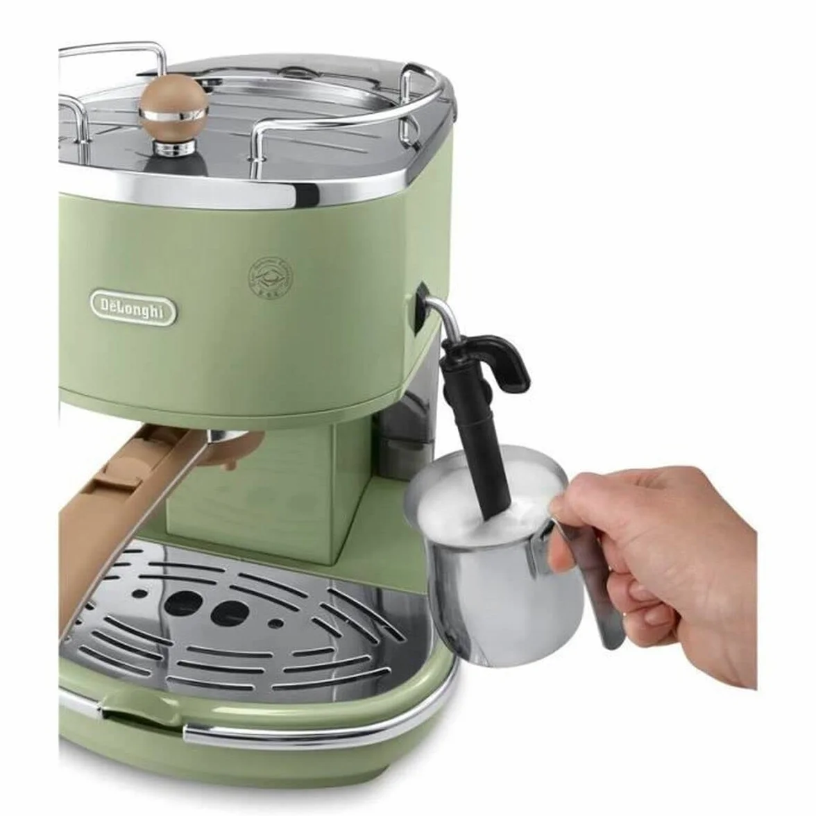 De'Longhi Icona Vintage ECOV 311.GR – ekspres do espresso w stylu retro, ekspres do espresso z ręcznym spieniaczem do mleka, do zmielonej kawy lub saszetek ESE, zbiornik na wodę 1,4 l, zielony
