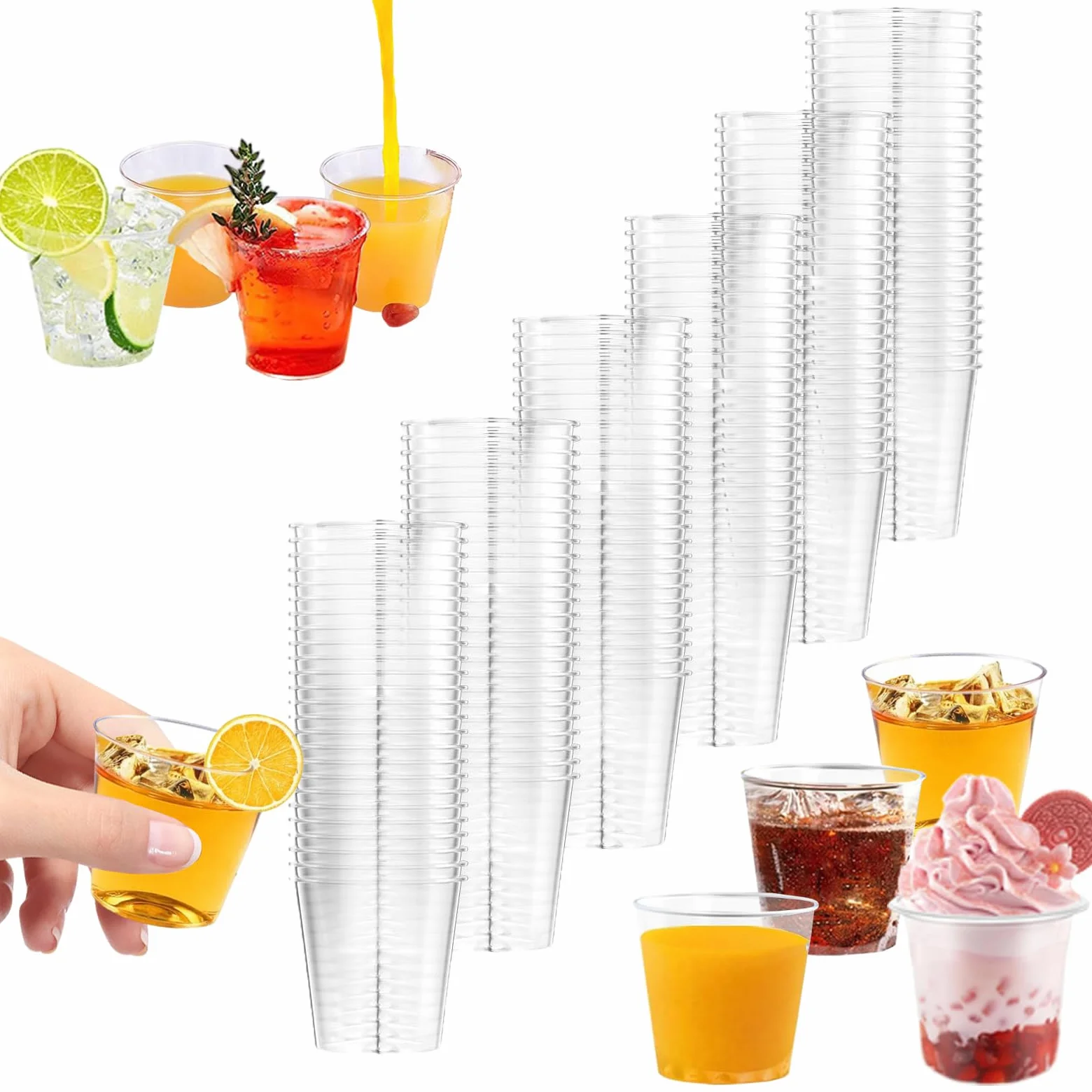 Szklanki do shotów, 200 szt., z tworzywa sztucznego, 30 ml, wielokrotnego użytku, przezroczyste plastikowe kieliszki, do degustacji, imprez, wesel