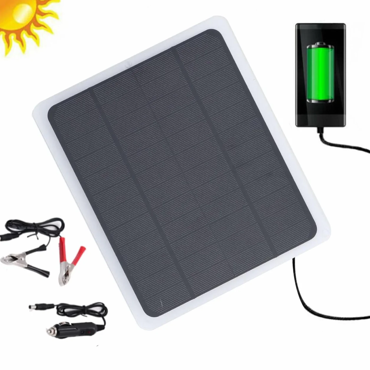 Przenośny zestaw do ładowania paneli słonecznych, ładowarka samochodowa 20 W, 12 V, ładowarka samochodowa z panelem słonecznym, ładowarka solarna z zapalniczką do samochodu, łodzi, kampera,
