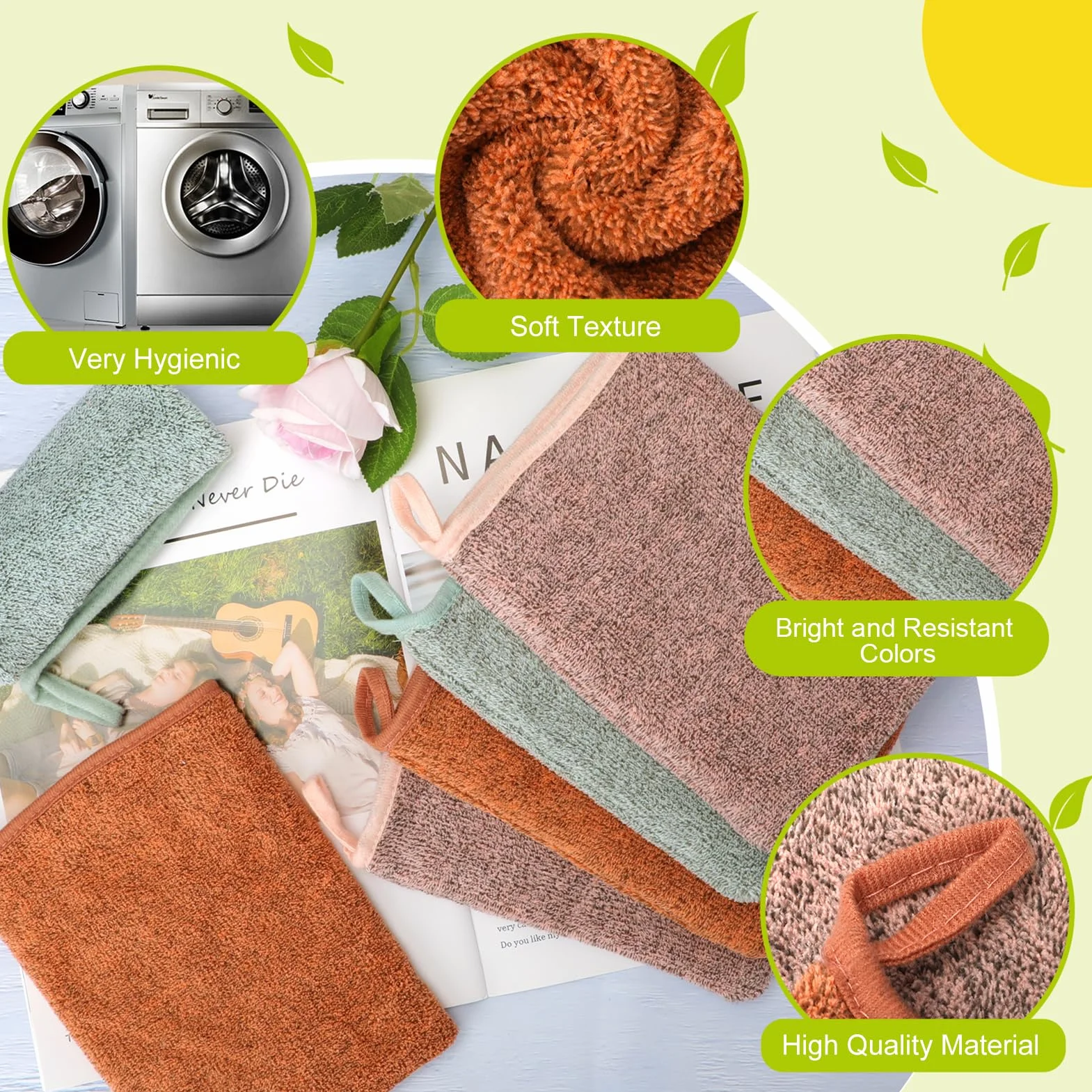 Zestaw bawełnianych rękawiczek do mycia, miękka, silna absorpcja wody, 15 x 21 cm, idealne rękawice do mycia twarzy, idealny ręcznik do suchej, tłustej i wrażliwej skóry 001