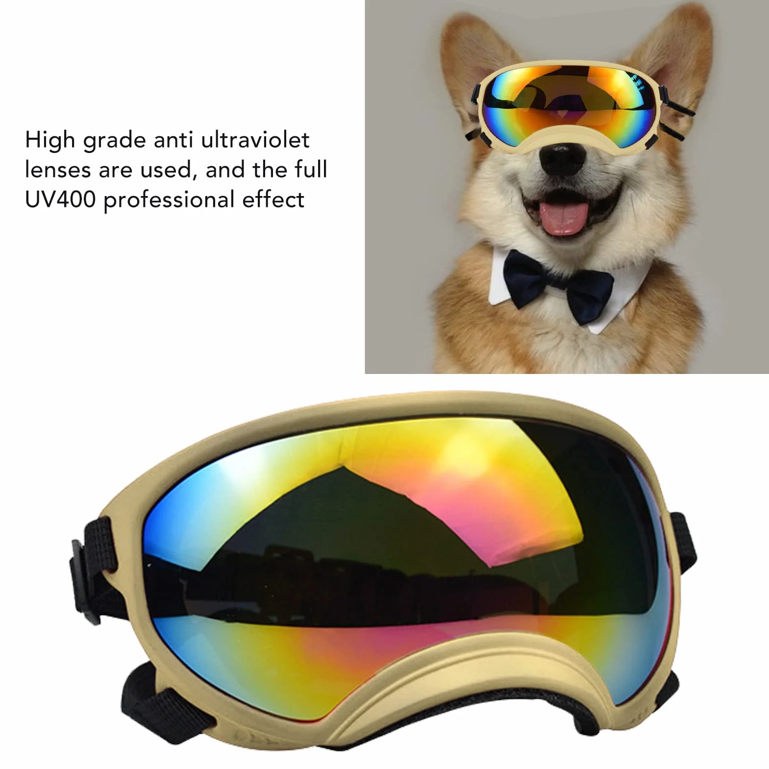 Okulary dla psa, Anti UV Winproof Dog Puppy Sunglasses with Adjustable Strap Lightweight Pets Ski Goggles for Dogs Eyes Protection Outdoor Eyewear for Medium Small Dogs