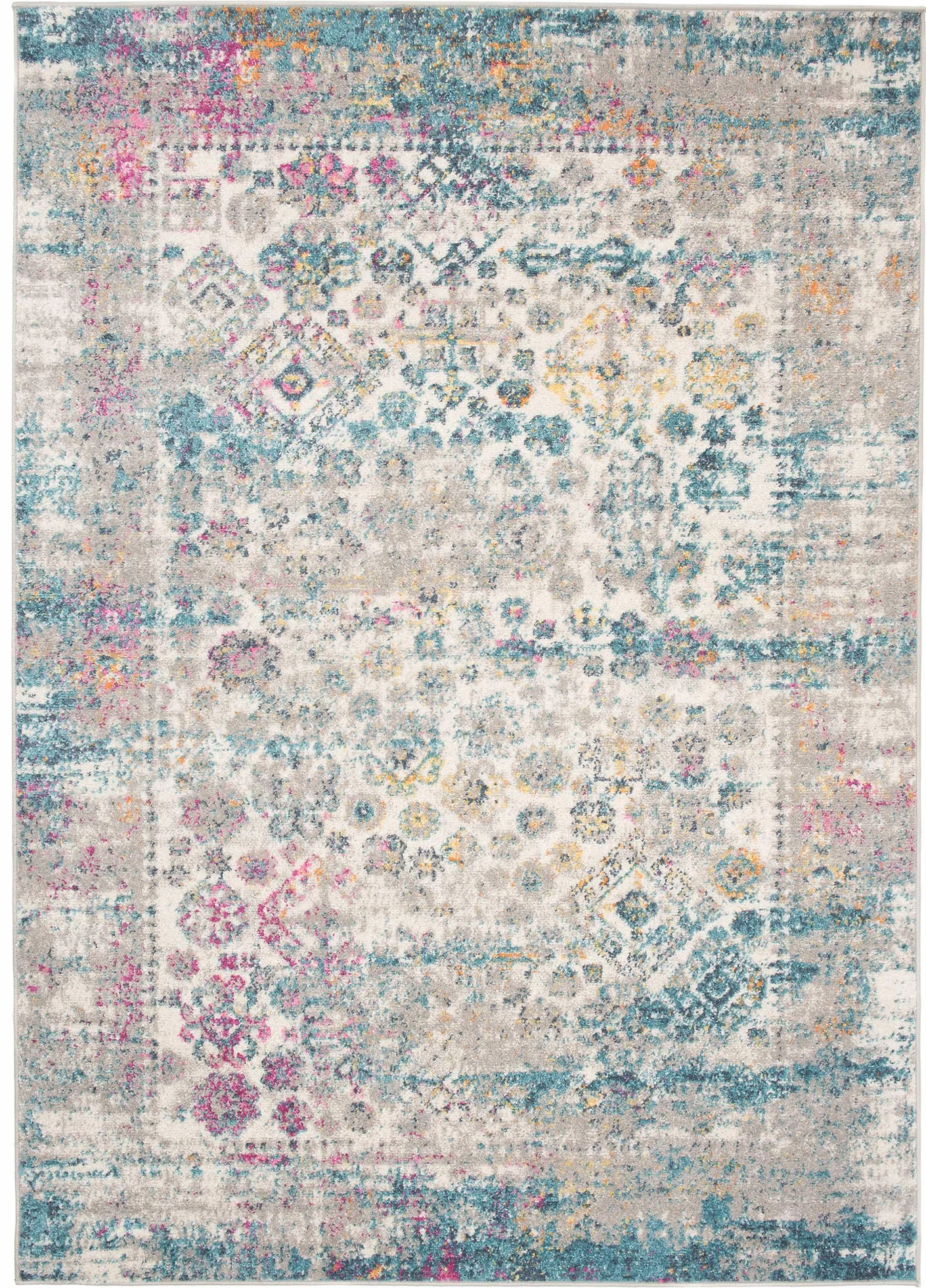 Tapiso Lazur dywan z krótkim włosiem, szary, niebieski, kremowy, pomarańczowy, różowy, klasyczny, wisiany, orientalny, do salonu, sypialni, Ökotex 140 x 190 cm
