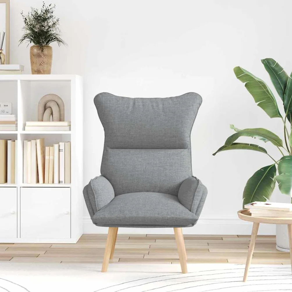 Krzesło relaksacyjne jasnoszare, 69 x 74 x 93 cm, obicie z materiału, ergonomiczny fotel wypoczynkowy z nogami z litego drewna do salonu, sypialni i kącika do czytania