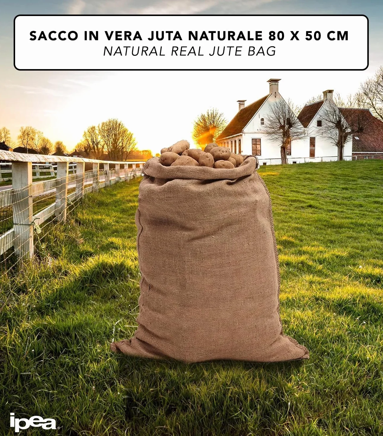 IPEA BSJUTASACX1 worek z juty duży rozmiar – 80 x 50 cm – Made in Italy – 1 jednostka – worki z juty naturalnej tkaniny dla majsterkowiczów, wystroju, ogrodnictwa, pudełka przedmiotów, imprezy