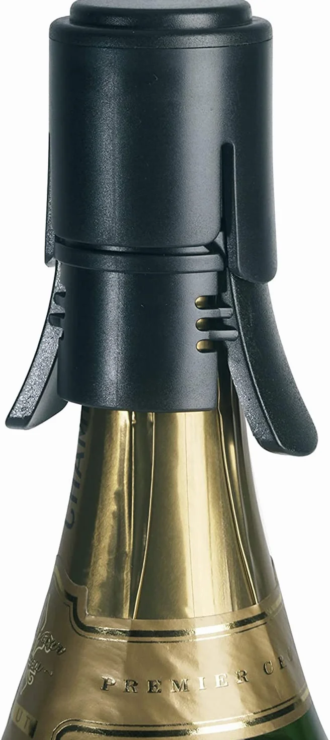 Le Creuset Otwieracz do butelek, szczelny korek do szampana i wina musującego, ochrona przed wyciekami, średni, model SW106, czarny, 59140010007001