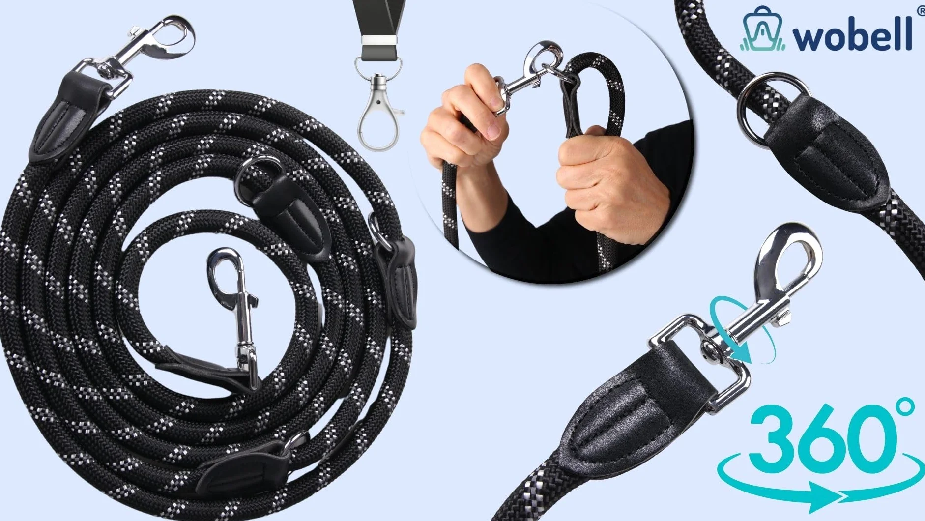 Smycz Treningowa Odblaskowa Lina 11mm 3m z Przepięciami dla Psa