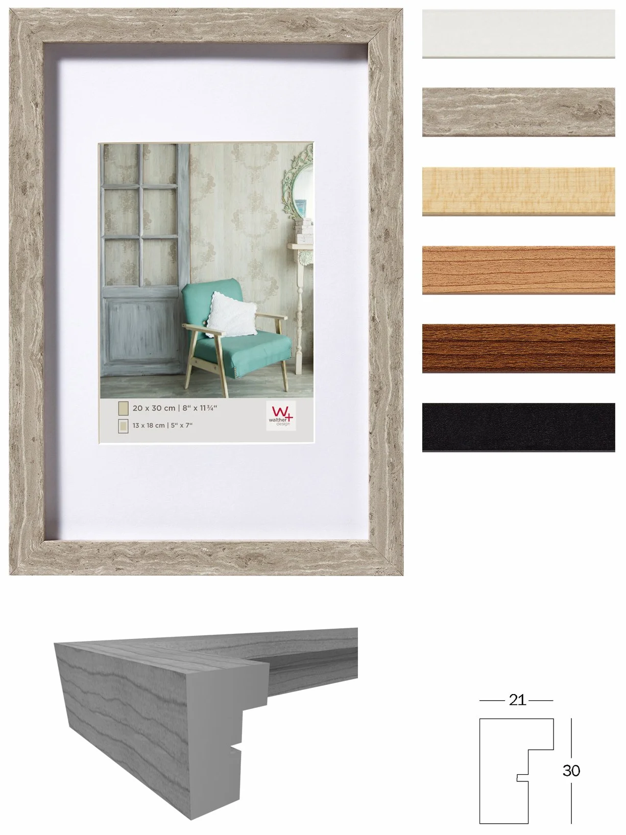 Walther Design Ea690B Stockholm Drewniana Ramka Na Zdjęcie, Czarna Ramka Do Oprawienia Koszulki, 60 X 90 Cm Ze Sztucznym Szkłem