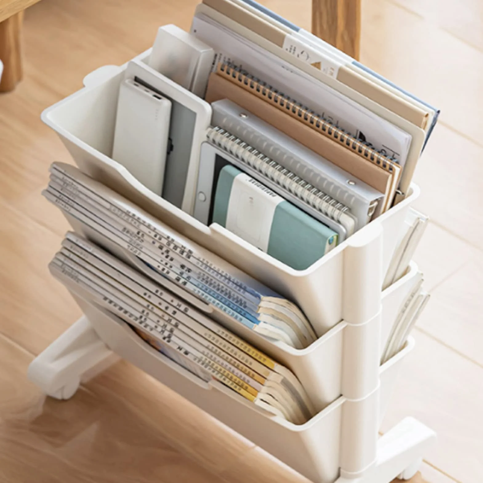 CHICIRIS Pleasant Memory Shelf Białe 3 Warstwy Mobilnej Półki na Książki Mobilne do Przestrzeni, Kompaktowy materiał z Tworzywa Sztucznego, Odpowiedni do Salonu w Biurze Studiów w Domu