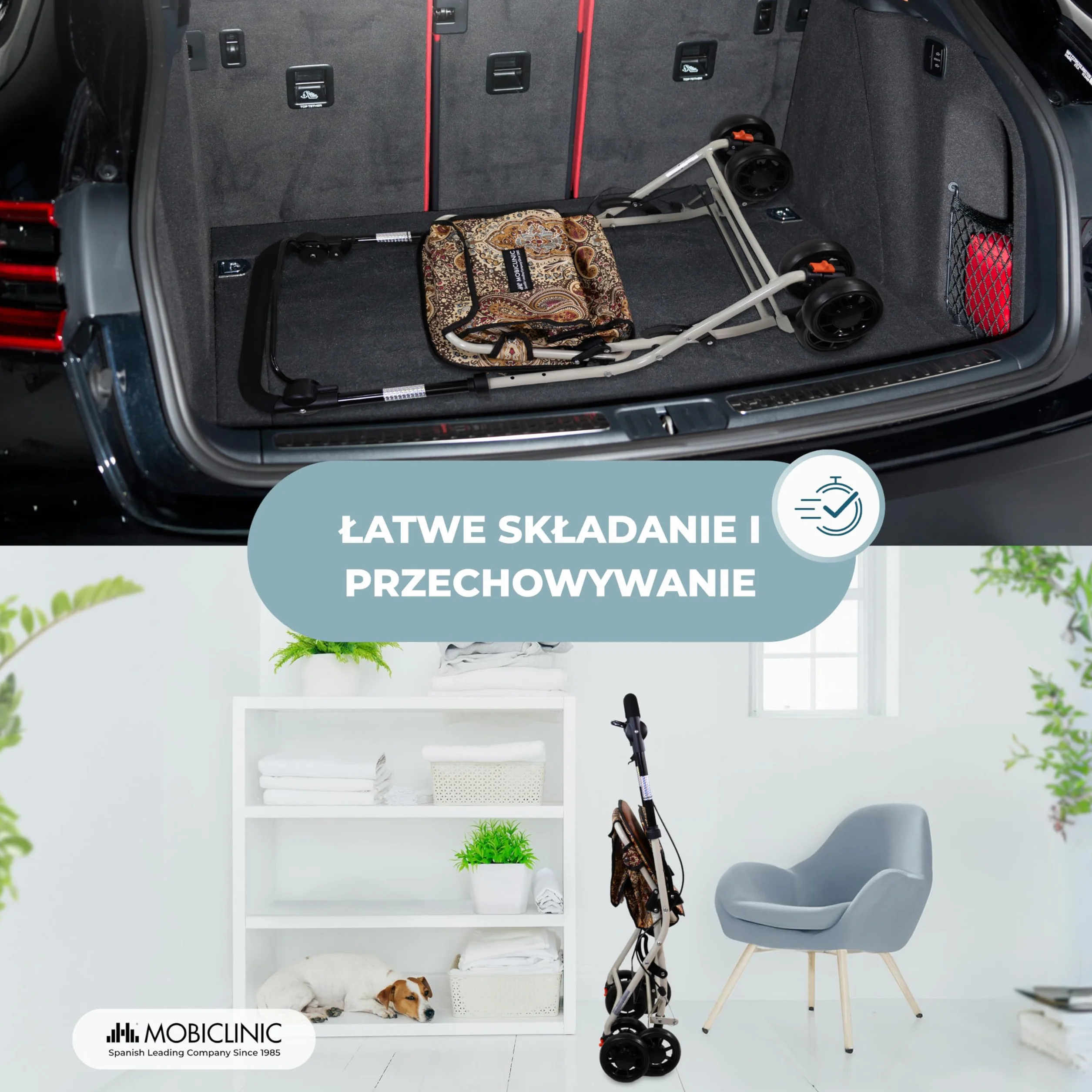 Mobiclinic®, Wózek Spacerowy Składany, Wózek na Zakupy z Siedziskiem, 21 L, Chodzik, Pojedyncza Dźwignia, Stal, Duży Kosz, Oparcie i Wyściółka, System Hamowania, Koła 360º, Coliseo