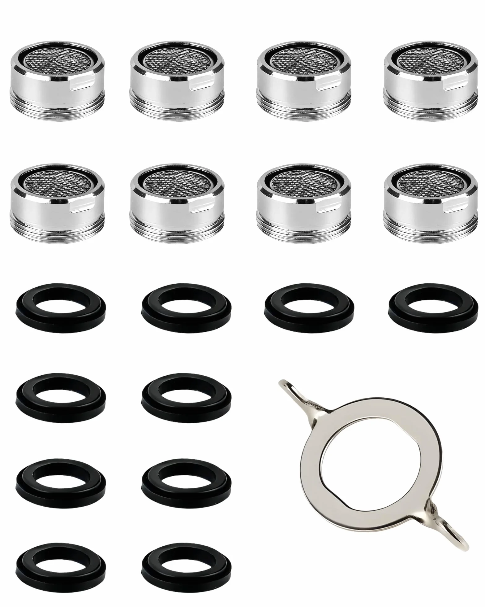 Aerator Wody do Kranu M24, 8 Sztuk Filtr do Baterii Mosiądz z Wkładem Stal Nierdzewna i ABS, w Komplecie z Kluczem i 10 Uszczelkami, Oszczędzający Wodę, do Kuchni i Łazienki