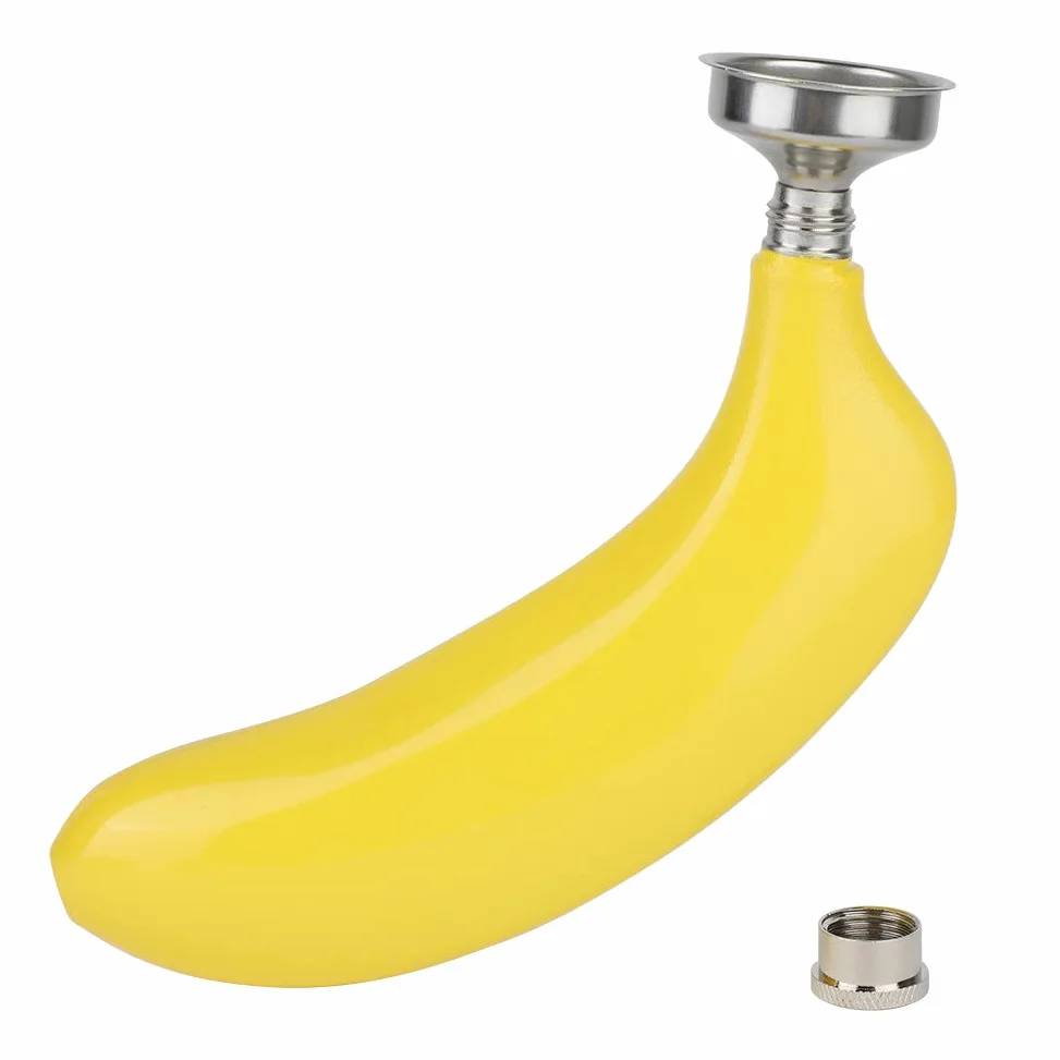 Kolba Biodrowa 5 Uncji na Likier, Likier Bananowy ze Skórką i Alkohol, Kolba z Owocami Tropikalnymi z Zakrętką ze Stali Nierdzewnej, Butelka z Alkoholem w Kształcie Banana i Whisky z Lejkiem