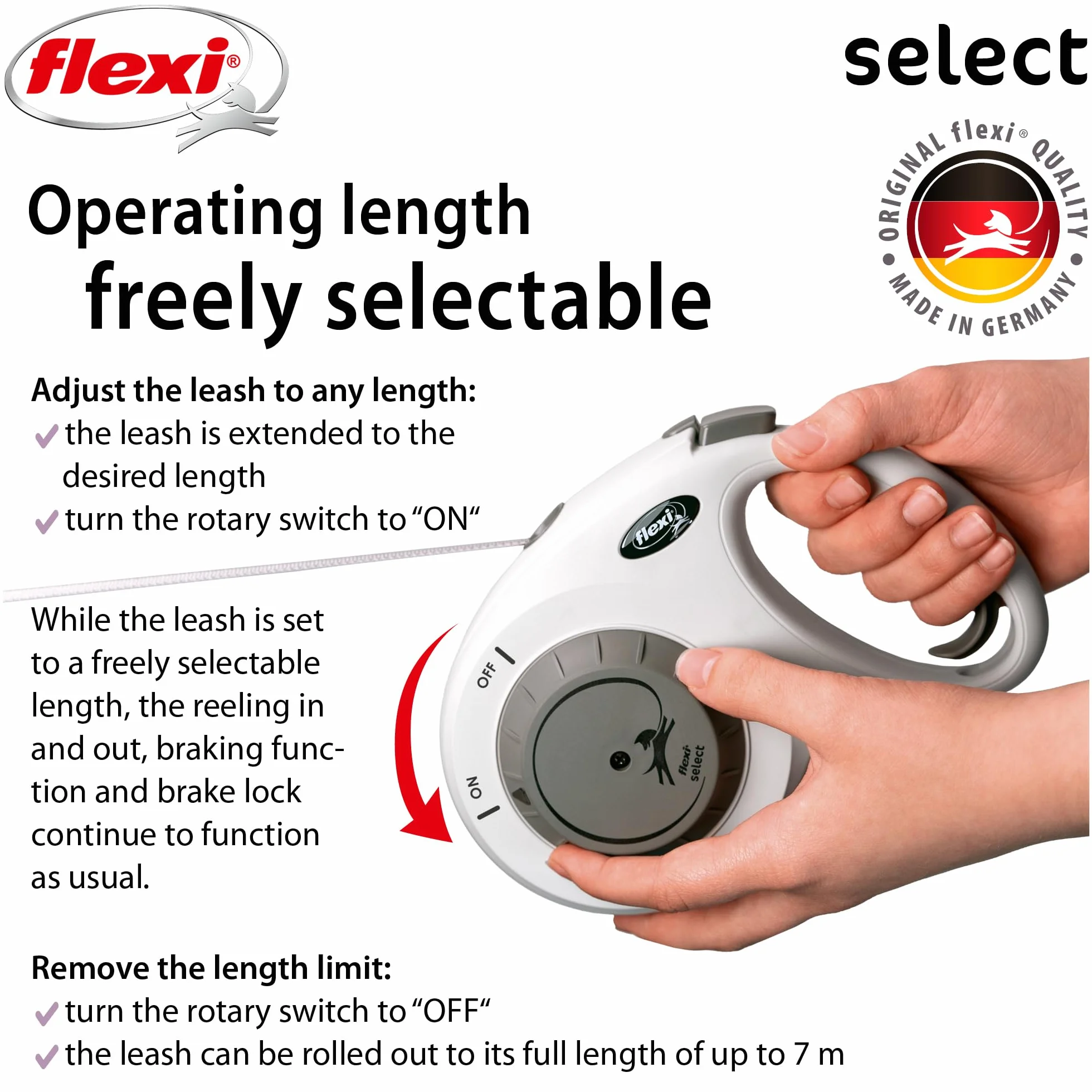 flexi® Select pas 7 m jasnoszary, regulowana smycz zwijana w zakresie od 0 do 7 m, dla psów do 25 kg