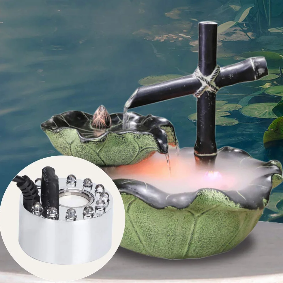 Silver Mister Maker Fogger Fountain Akwarium Mist Maker Light 12 LED Ultradźwiękowy Mist Maker Fogger Atomizer Nawilżacz do stawu fontannowego Indoor Outdoor (wtyczka UE)