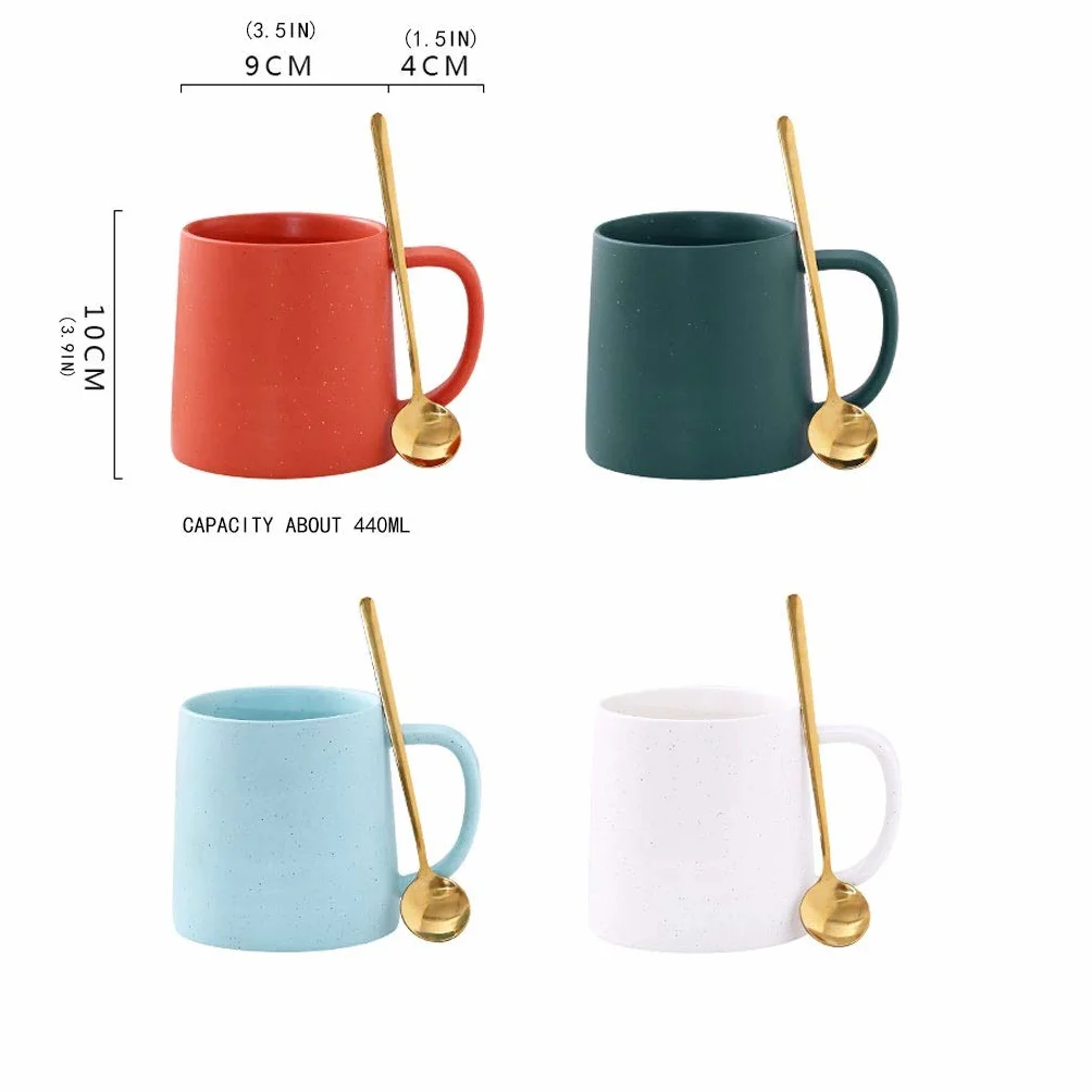 Kubek do kawy Matowy ceramiczny duży kubek porcelanowy Kawa Herbata Kakao Wielokolorowy biurowy kubek na wodę z łyżką (C)