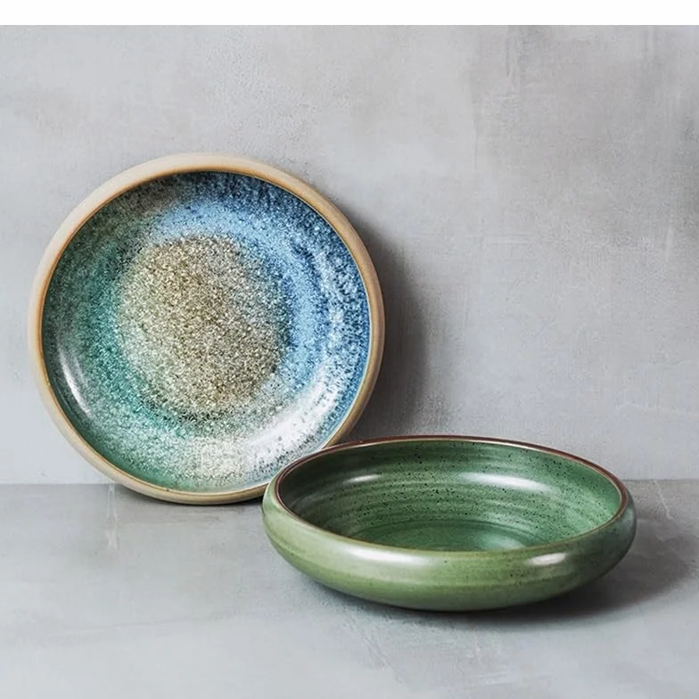 Talerze okrągły ceramiczny talerz do sałatek owocowych miska na zupę miska ramen dom kuchnia retro zastawa stołowa przekąska chleb miska deserowa talerze deserowe(C)