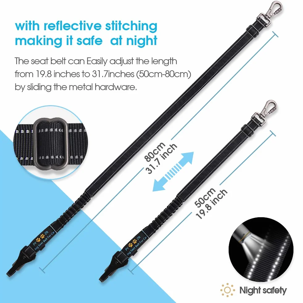 Pas bezpieczeństwa dla psa samochodowy regulowany z klipsem zatrzaskowym