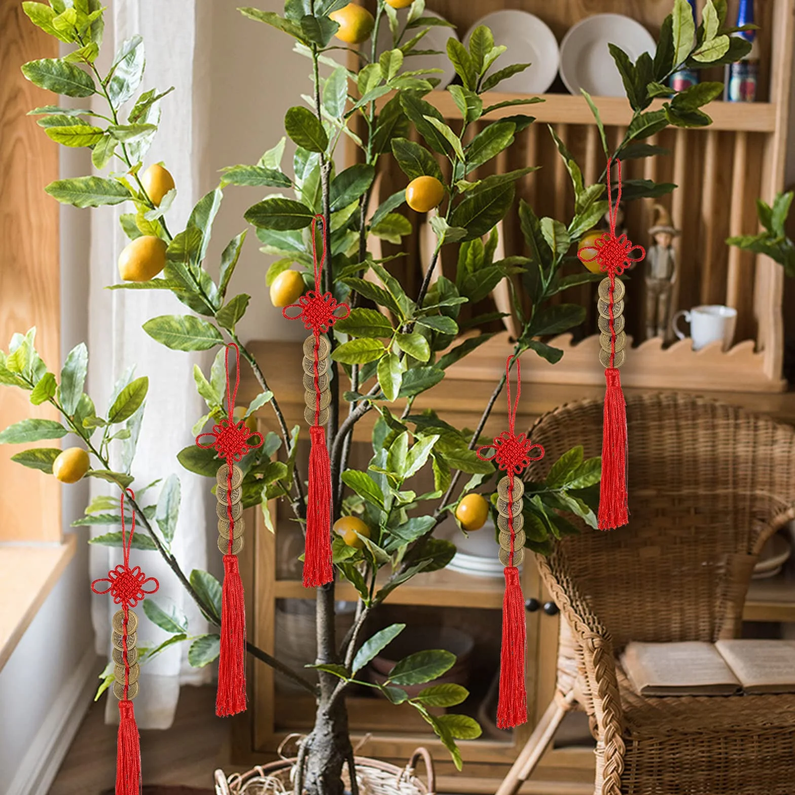 8 sztuk chińskich węzłów, monety Feng Shui, monety na szczęście, czerwone monety na szczęście Feng Shui, dla bogactwa, szczęścia, zdrowia, cudowny prezent