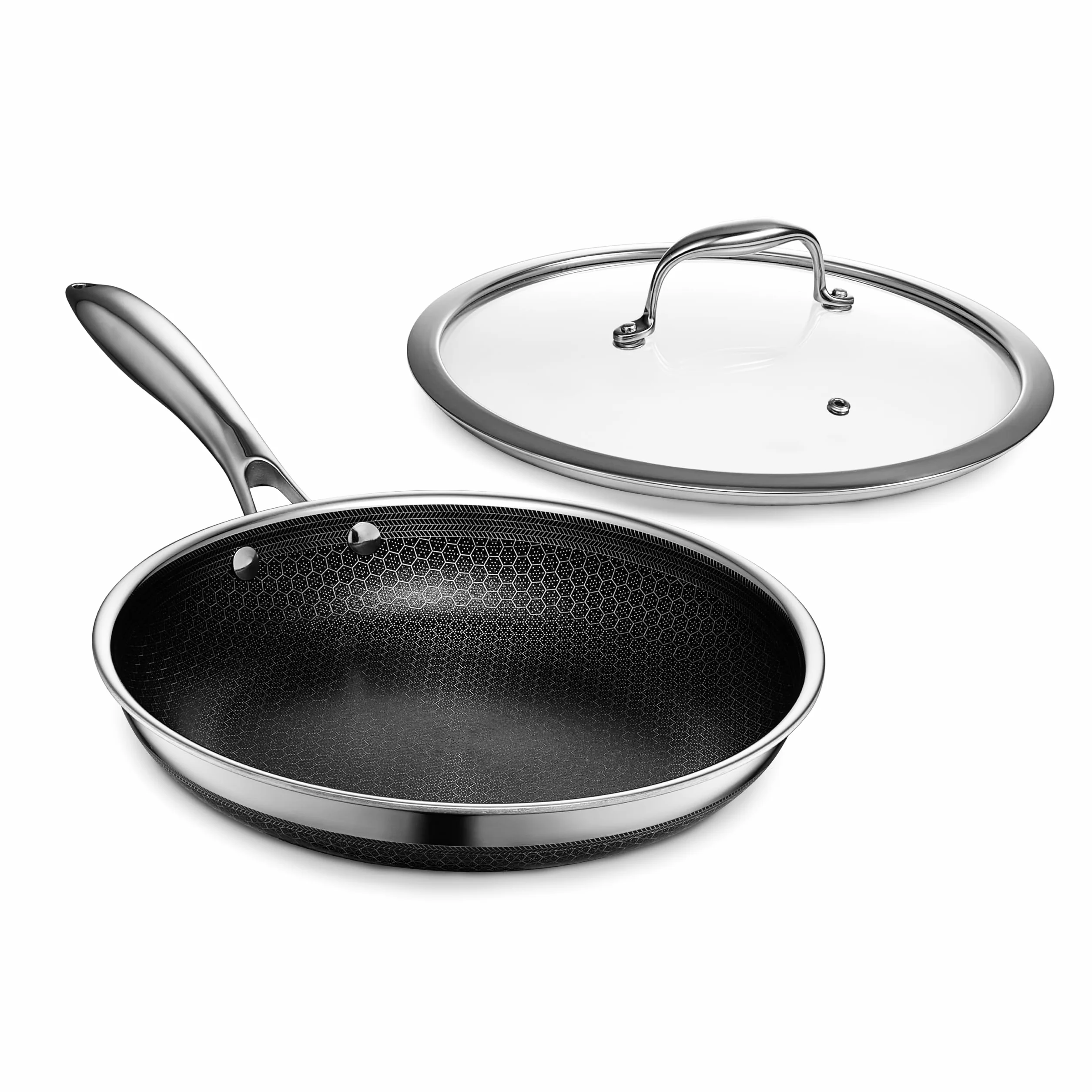 HexClad Pokrywa ze szkła hartowanego, 25 cm, zaprojektowana do naczyń hybrydowych HexClad wentylowana parą, nadaje się do mycia w zmywarce