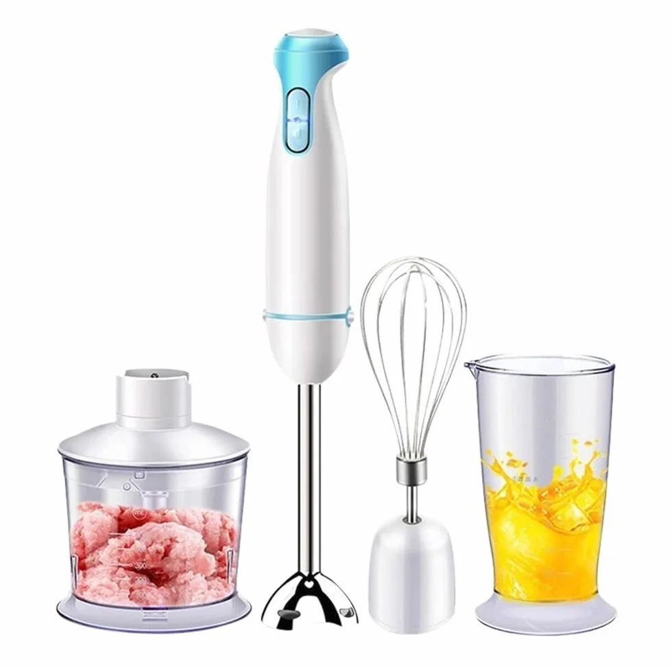 Blender ręczny zanurzeniowy, ręczny blender ręczny wielofunkcyjny 3 w 1, pojemnik 700 ml, ostrza ze stali nierdzewnej, młynek do żywności dla niemowląt, koktajli i zup