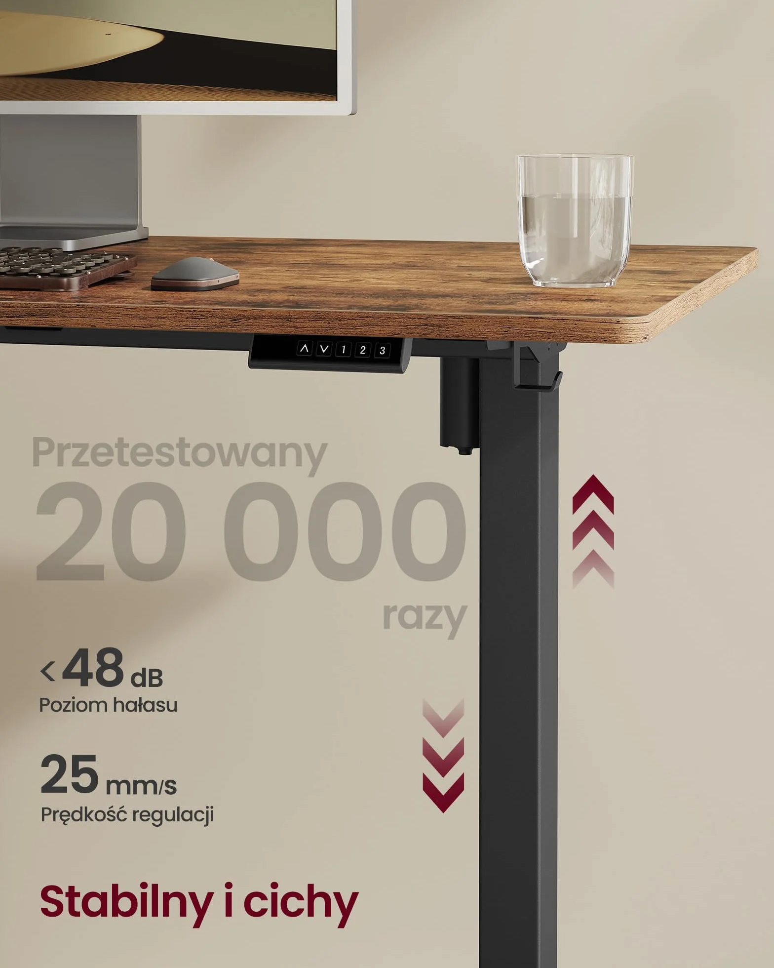 VASAGLE Biurko z regulacją wysokości, elektryczne, rama stołu, stojak na biurko, bez blatu, z 2 haczykami, funkcja pamięci z 3 wysokościami, stal, atramentowy czarny LSD021B01