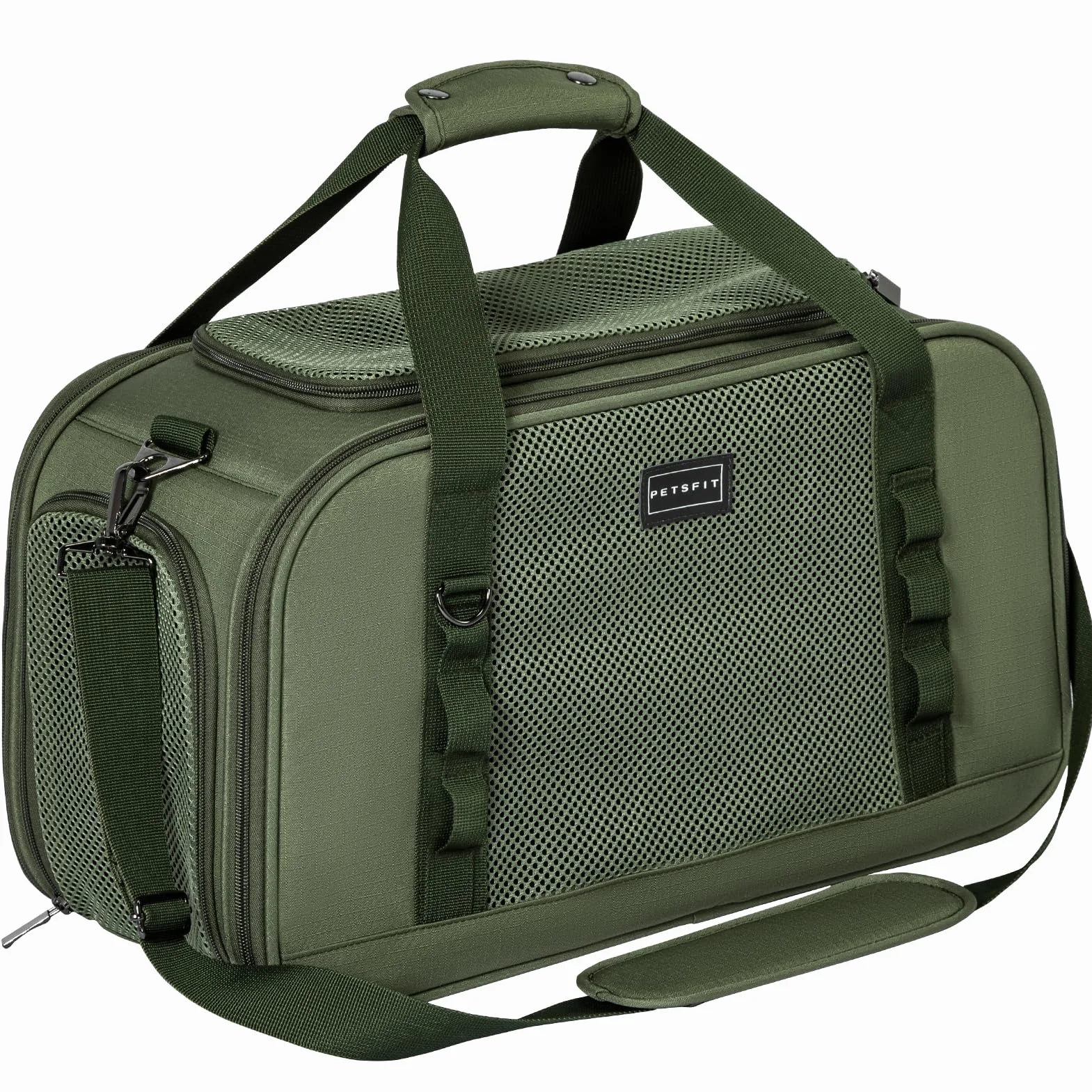 Petsfit Torba transportowa dla kota z kocem, stabilna i oddychająca, oliwkowa zieleń (49 x 23 x 28 cm)