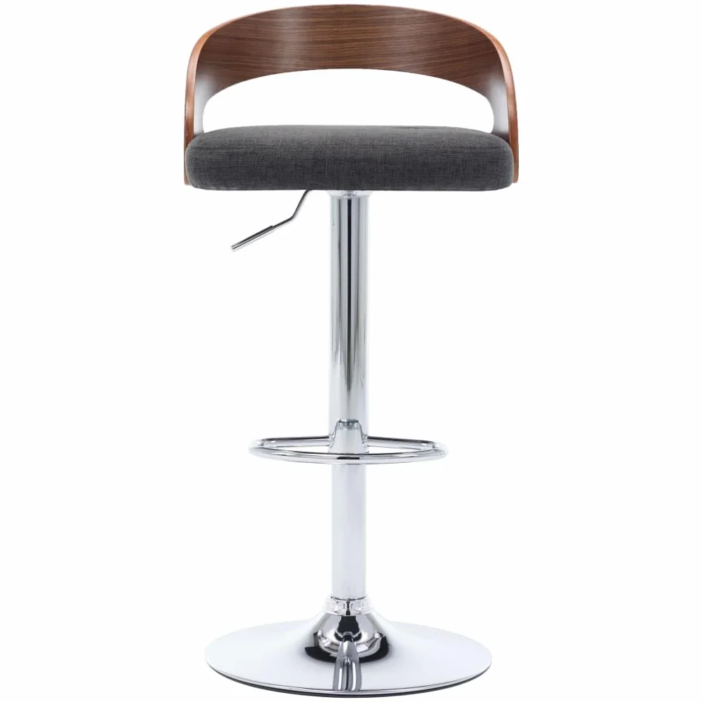 Zestaw 2 stołków barowych, ciemnoszare, krzesła z tkaniny i zakrzywionego drewna, regulowana wysokość z podnóżkiem, wytrzymała metalowa rama, nowoczesny design do kuchni lub pokoju