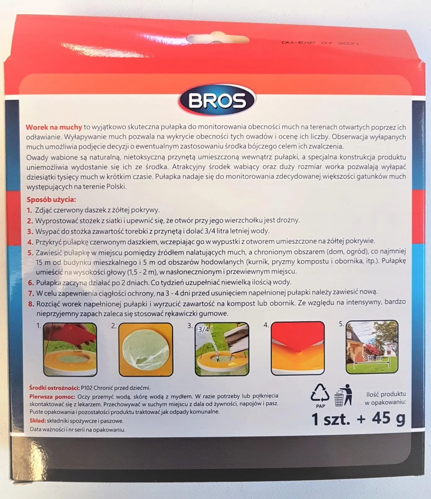 BROS Worek na muchy pułapka z przynętą Worek na muchy to wyjątkowo skuteczna pułapka do monitorowania obecności much na terenach otwartych poprzez ich odławianie