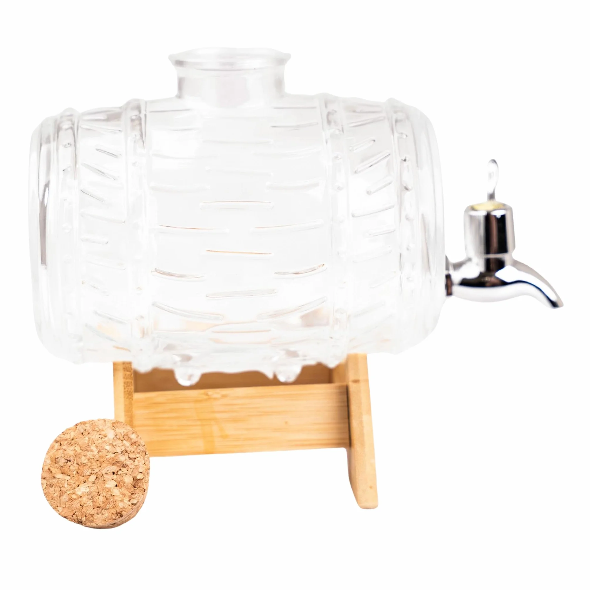 OMAGO® Szklana beczułka z kranikiem 1 L, dozownik napojów w kształcie beczki, karafka do whisky, brandy, wina, soków i lemoniady
