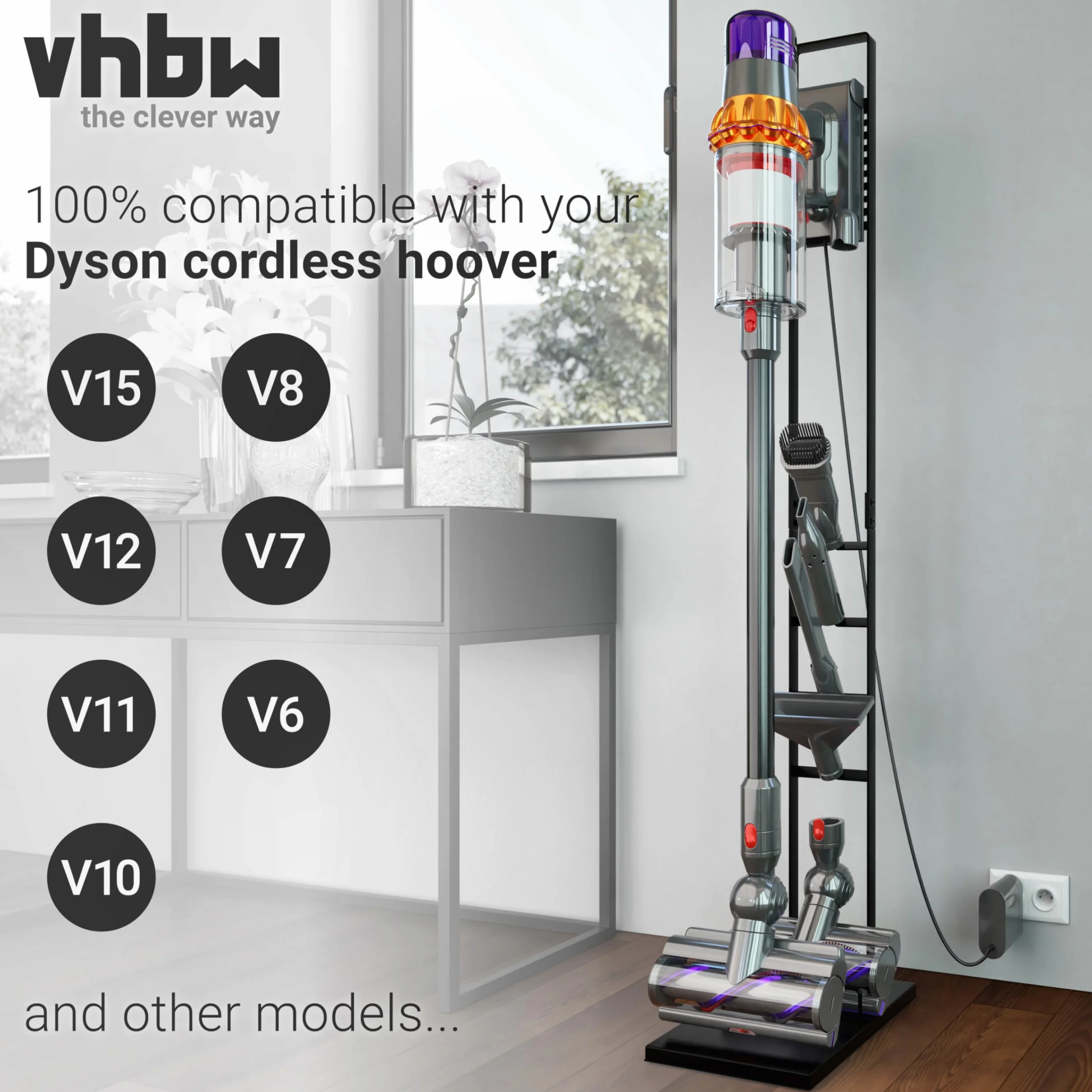 vhbw Stojak jako stabilny uchwyt, akcesoria do odkurzacza akumulatorowego Dyson V15 Detect Absolute, Detect Complete V12 slim, V11, V10, V8, V7, V6, z uchwytem na mopa, ciemnoszary