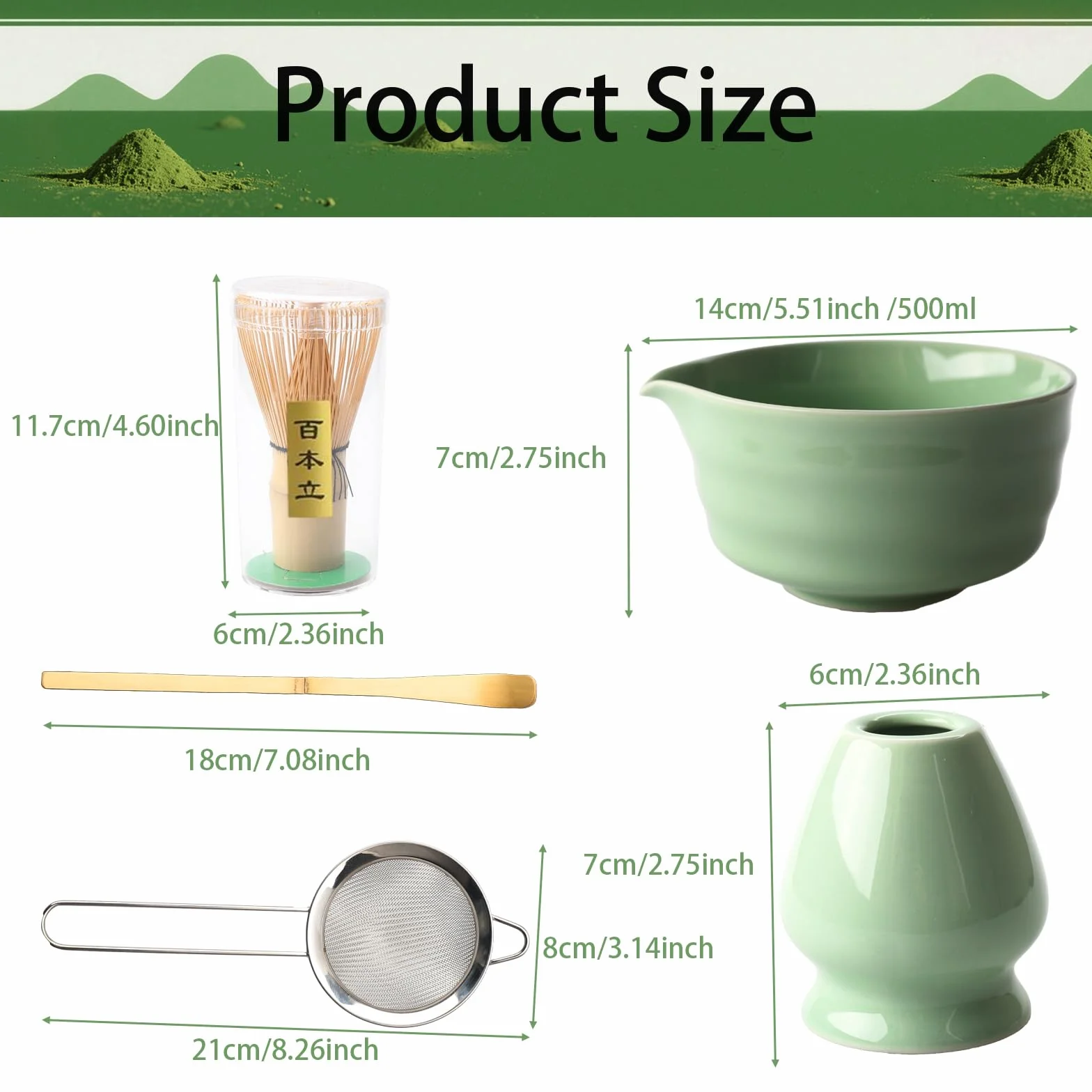Zestaw 5-częściowy Matcha Set zawiera Matcha Besen i akcesoria - Matcha Tea Set z sitkiem do matchy stojakiem na trzepaczkę bambusową łyżeczką i miseczką do matchy - Idealny dla miłośników matchy jasn