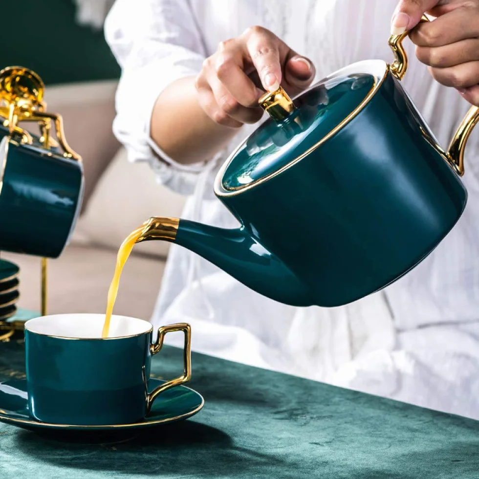 Dzbanek do mokki, zielona glazura dzbanek do kawy ceramiczny czajniczek Drinkware królewskie wesele narzędzia zestaw garnków do herbaty zastawa stołowa prezenty, dzbanek do herbaty Present
