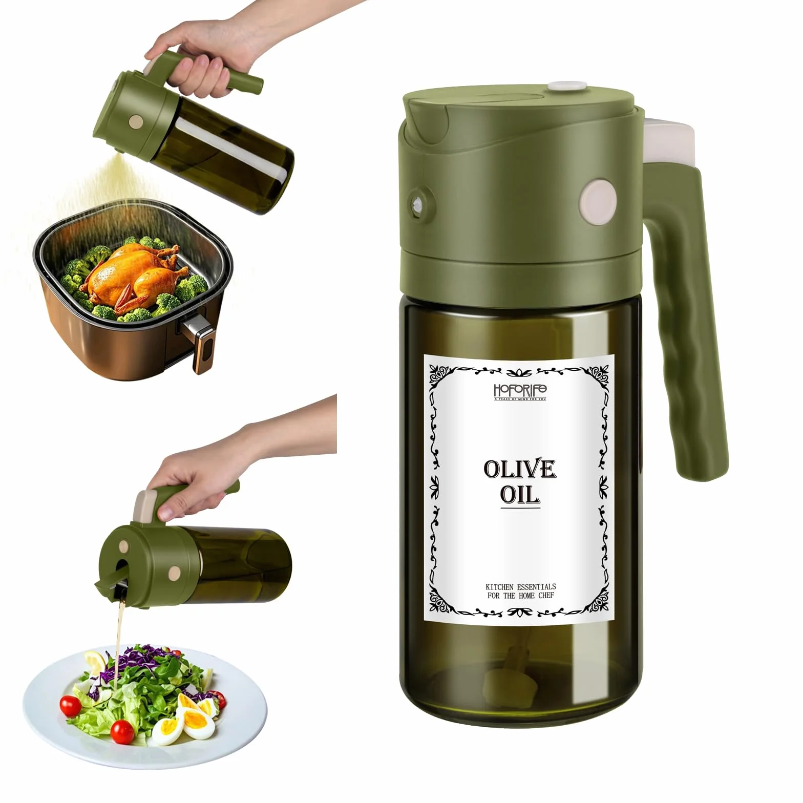550 ml, szklany dozownik oliwy z oliwek i spryskiwacz 2 w 1, do gotowania w kuchni, butelka z dozownikiem oliwy z oliwek, automatyczne otwieranie (blokada światła)