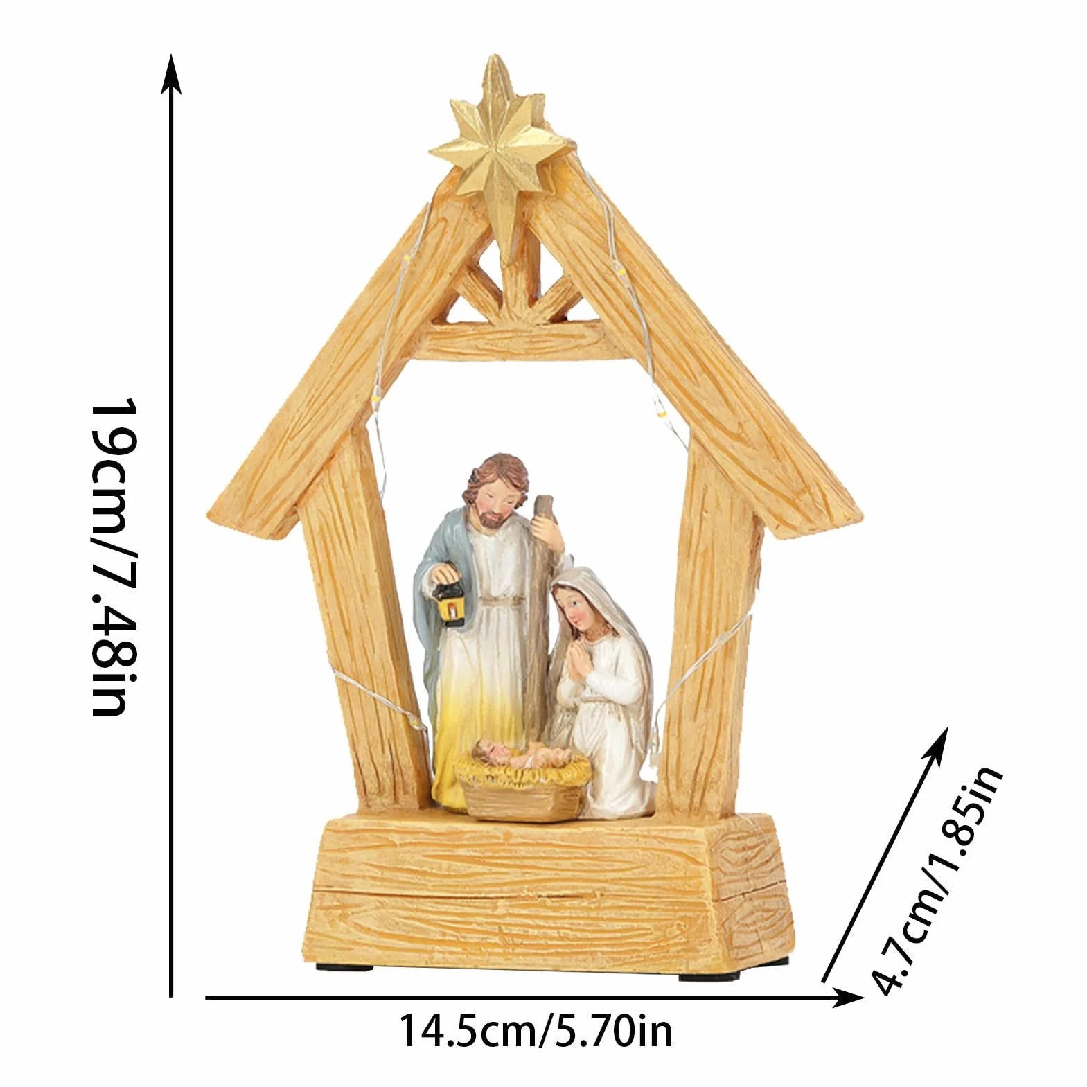 Szopka bożonarodzeniowa, religijna dekoracja bożonarodzeniowa, dekoracyjna szopka bożonarodzeniowa, scena żłobka świętej rodziny ze światłami, 5,71 x 1,85 x 1,85 x 7,48 cm, dekoracja okna (1