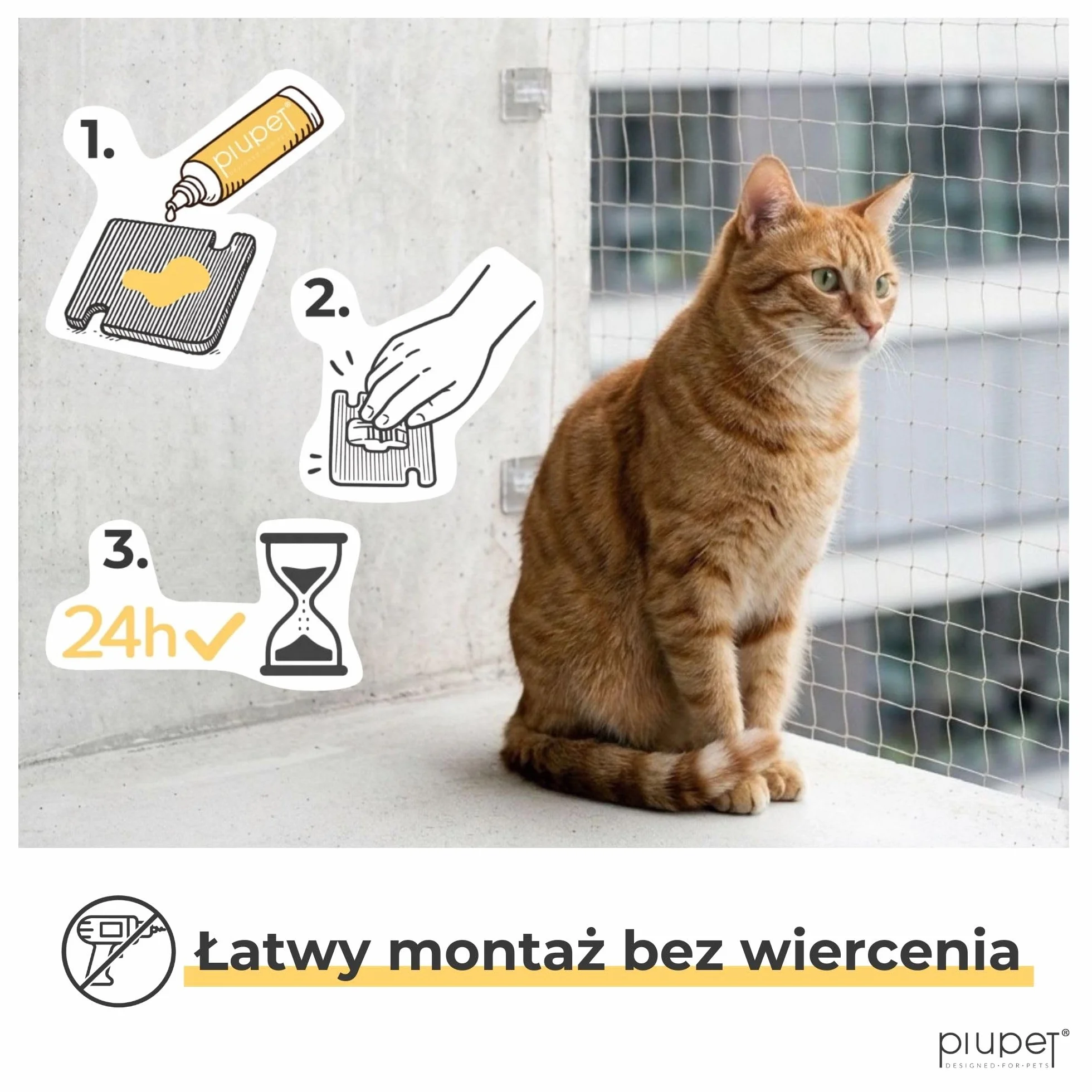 PiuPet® haki samoprzylepne do siatki dla kota bez wiercenia przezroczyste z klejem silikonowym 100 sztuk