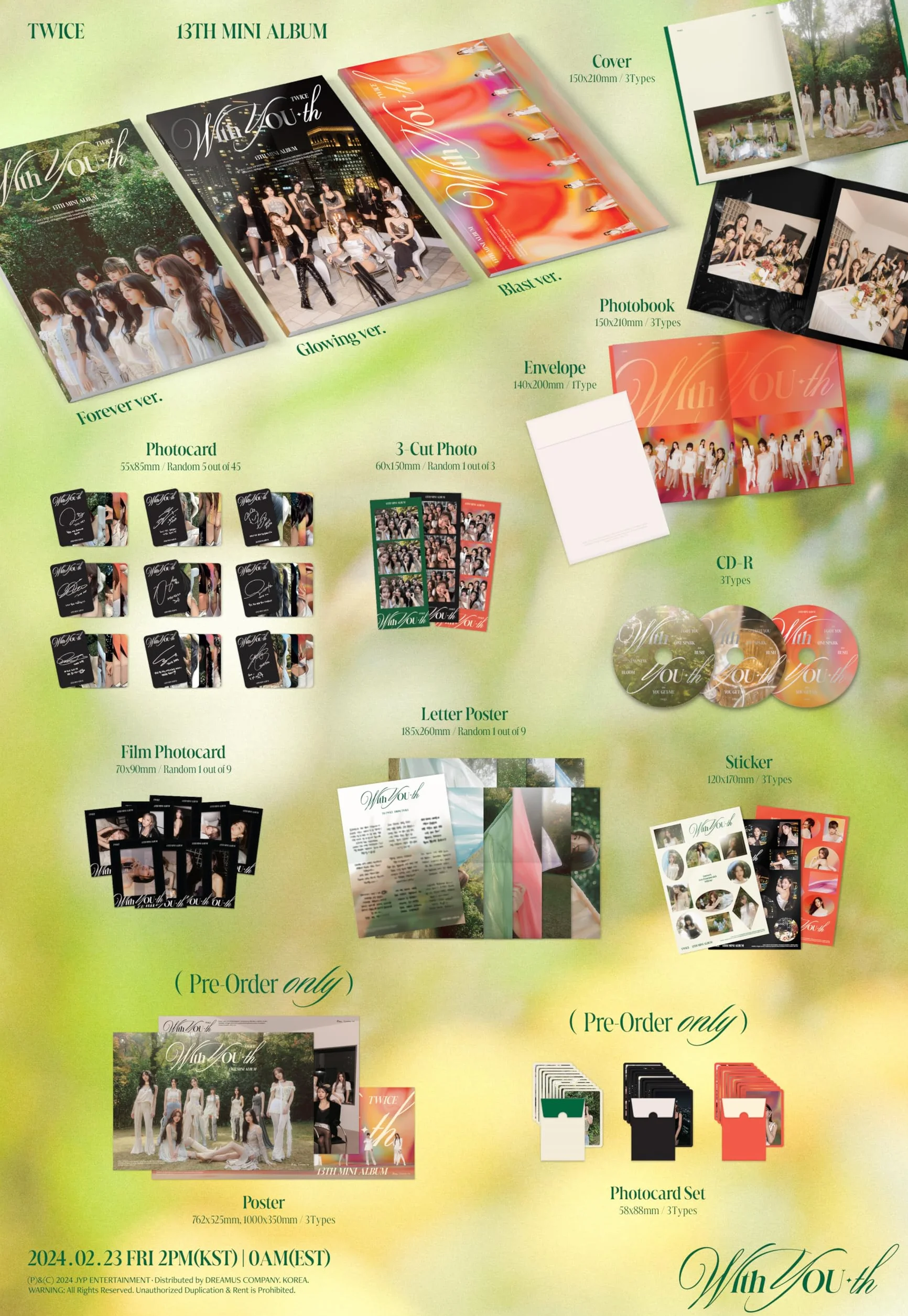Twice with You-th 13th mini album wersja standardowa płyta CD + plakat z listami + fotoksiążka + fotokartka + 3 zdjęcia + film fotokarta + naklejka + śledzenie uszczelnione TWC (zestaw