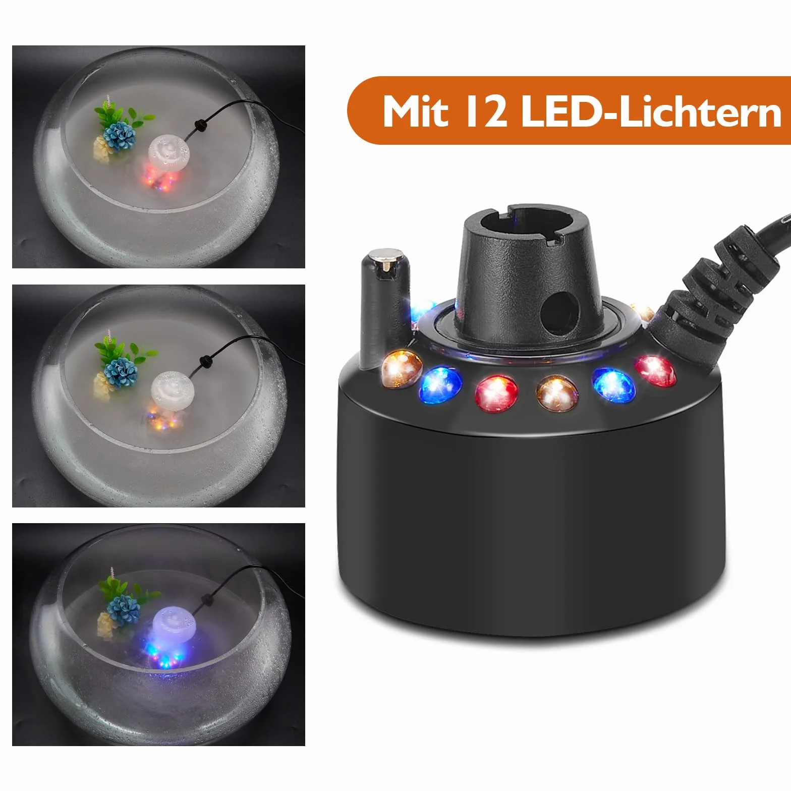 FITNATE Ultrasonic Fog Maker, Nebler ultradźwiękowy nebulizator, 12 diod LED, urządzenie do mgły na Halloween, dynia i doniczka czarownica, fontanna/staw/mgła, nawilżacz powietrza ≥ 400 ml/h