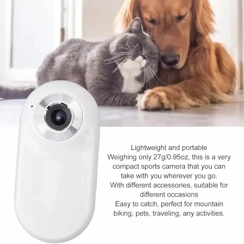 Dpofirs Obroża kamery dla kotów, kamera HD 1080P dla zwierząt domowych z szerokokątnym obiektywem 170°, wyświetlacz cyfrowy, obsługa karty pamięci do 128 GB, czarna, mała, kot, do noszenia