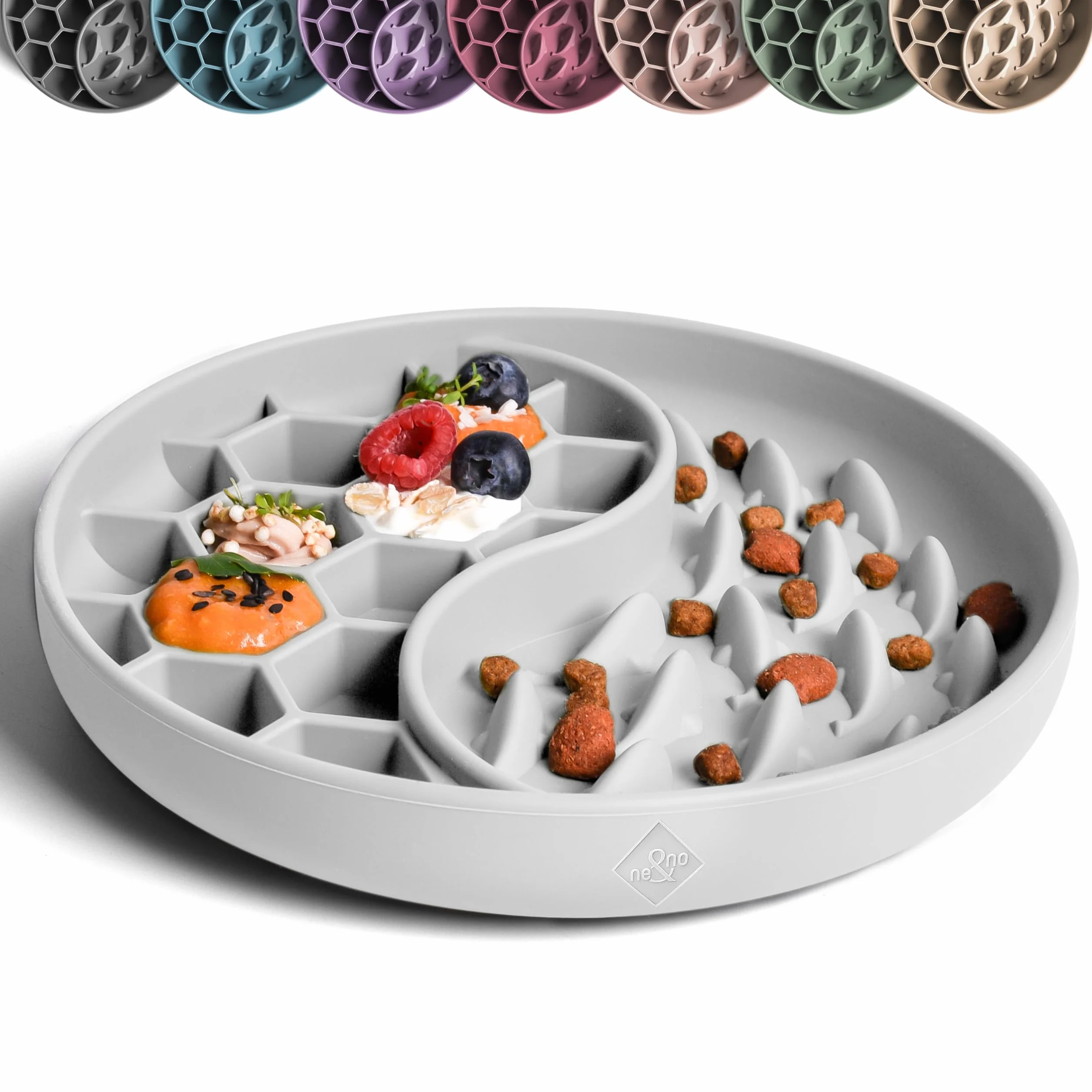 ne&no® Miska przeciw połykaniu dla psów i kotów I Wolny podajnik I Mata do lizania dla psa z dużą przyssawką I Mata do lizania dla kota do mokrej i suchej karmy (Stone Grey)