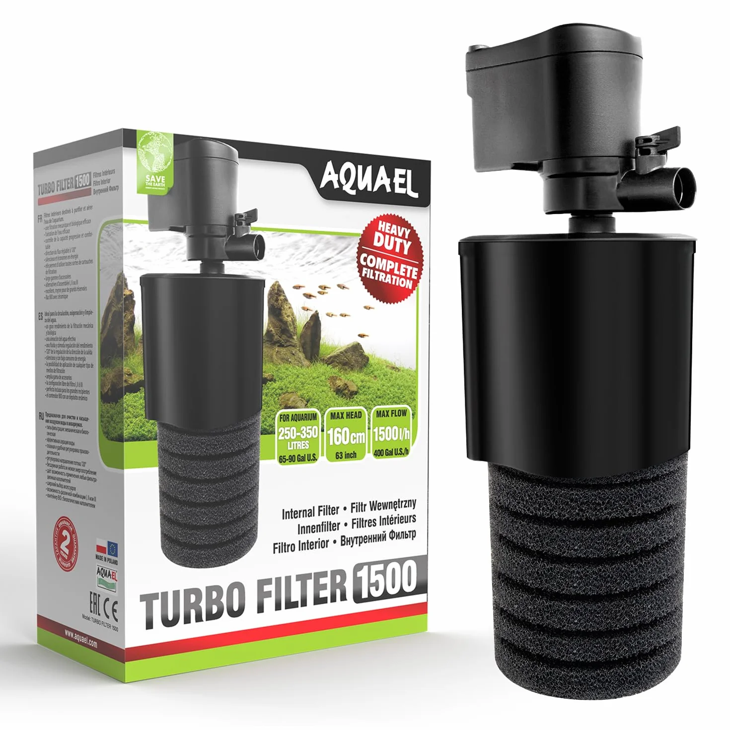 Filtr Turbo 1500 wewnętrzny do akwariów 250-350 l 1500 l/h 22 W napowietrzanie regulacja