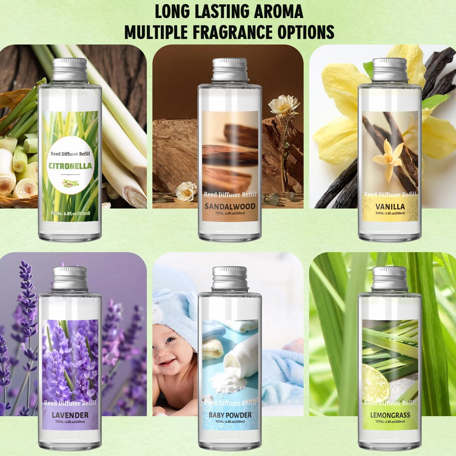 SCENTORINI Dyfuzor zapachowy do pokoju Citronela 200 ML Wymiana olejków eterycznych, odświeżacze powietrza do domu trwały zapach do domu, łazienki i wystroju pokoju
