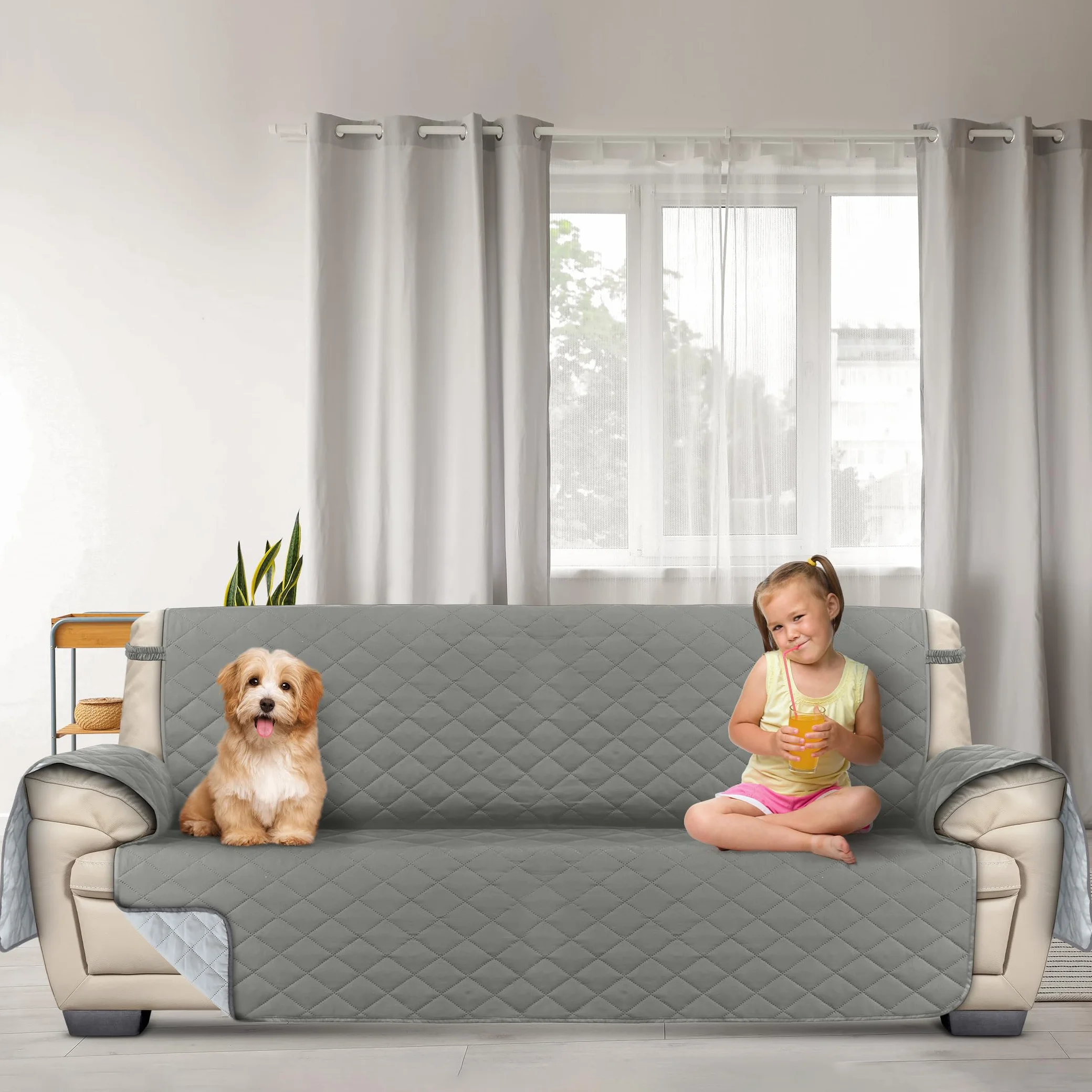 Wodoodporny pokrowiec na sofę Utopia Bedding z regulowanymi elastycznymi paskami - antypoślizgowa ochrona mebli dla zwierząt domowych (Szary, 3 osobowa)