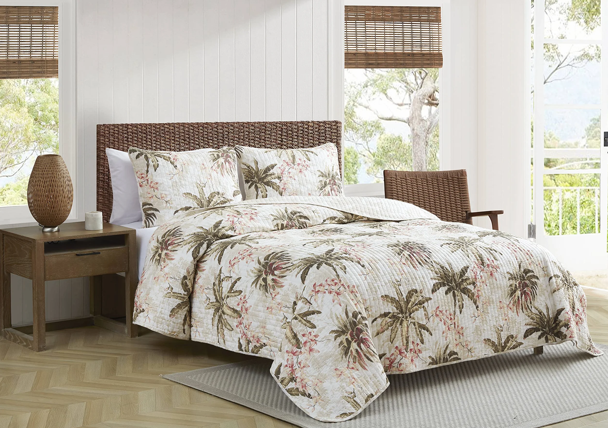 Tommy Bahama - Zestaw kołder typu king-size, dwustronna pościel bawełniana z pasującymi pokrowcami, lekka dekoracja domu na wszystkie pory roku (Bonny Cove Ivory, King)